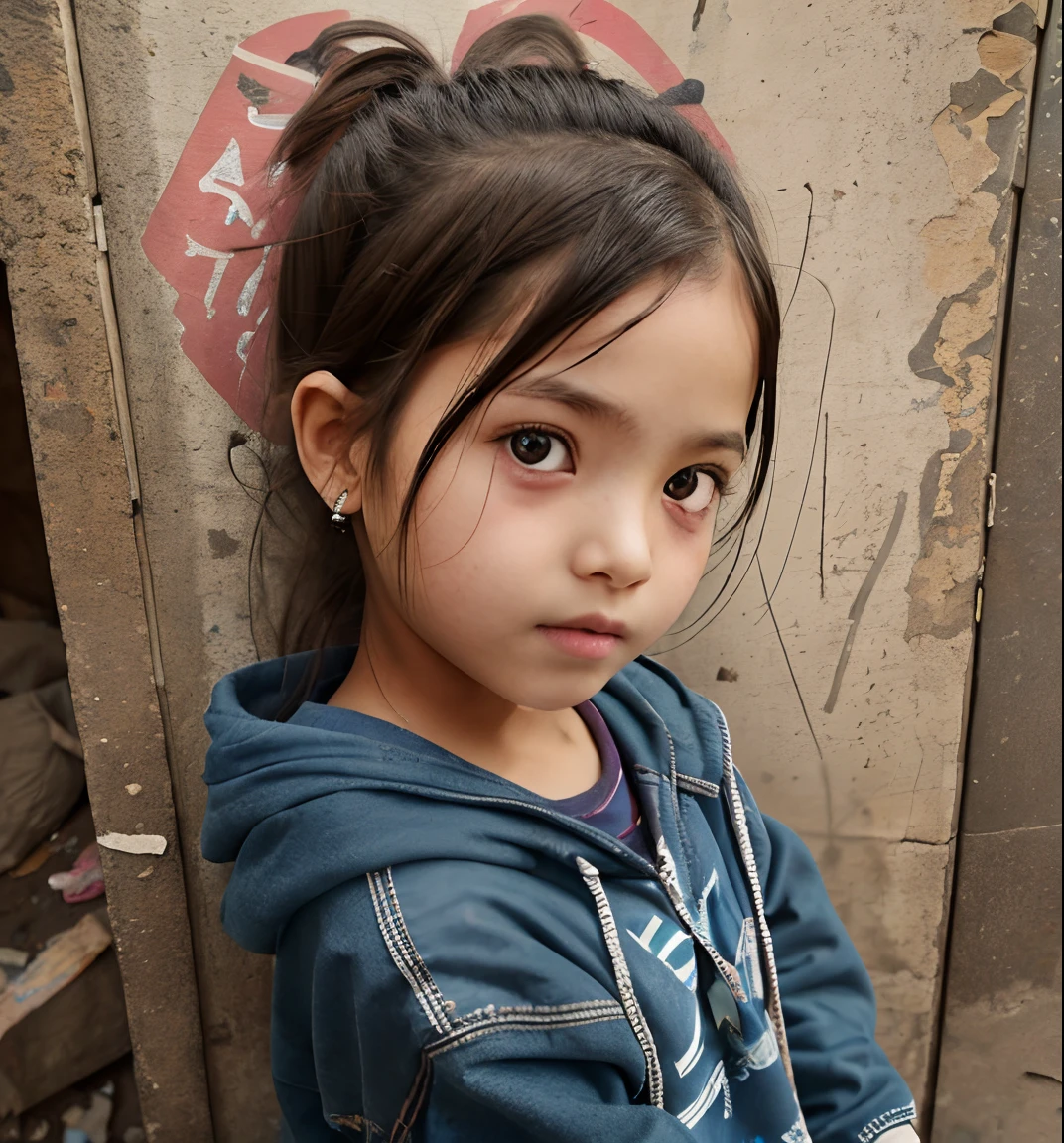 Refugee girl in dirty clothes, Slums, masterpiece, super detail, best quality, no tive fingers --auto --s2