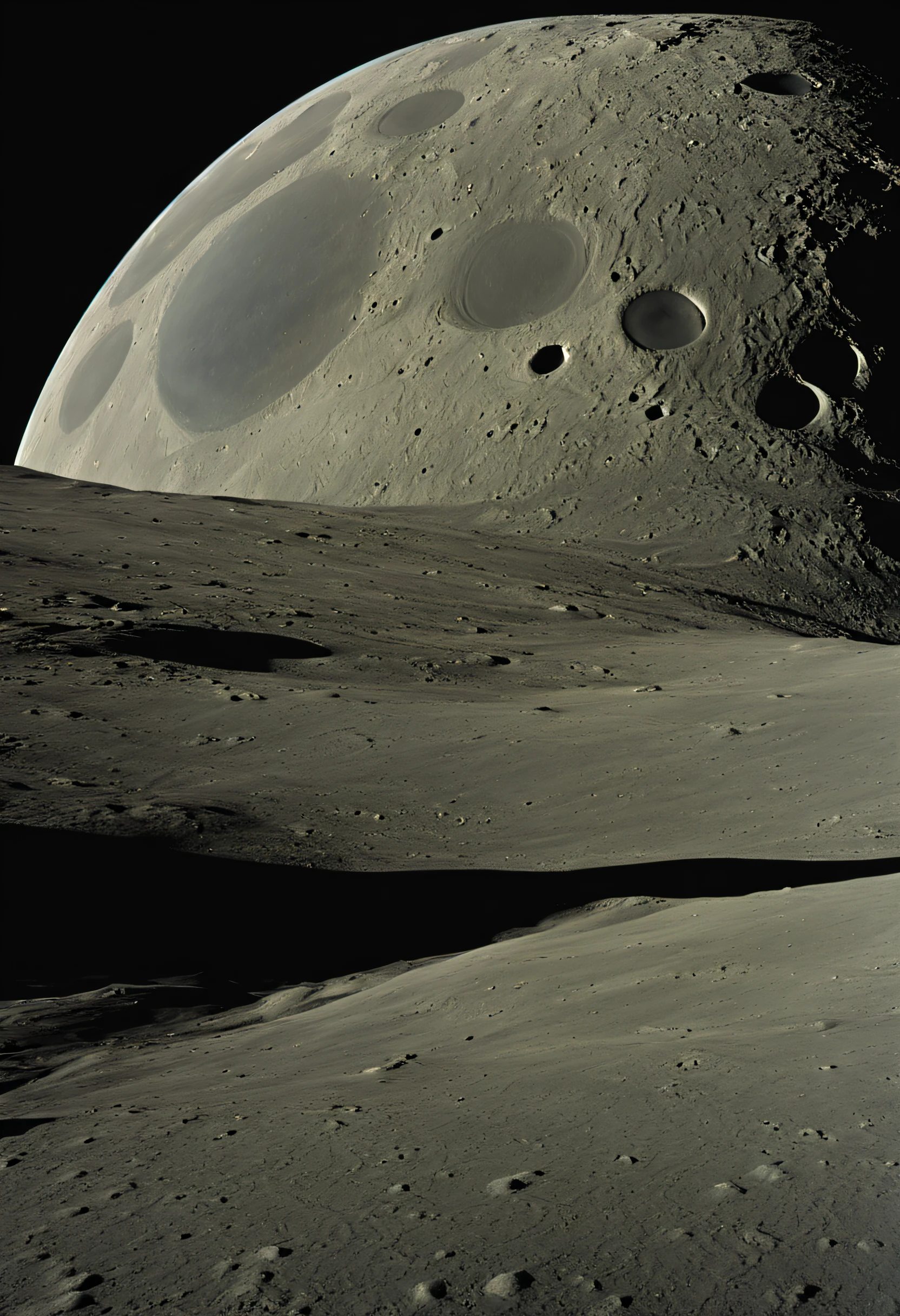 "Explore the mysterious and haunting landscape of the dark side of the Moon, captured in stunning detail by Apollo 16's 1972 photograph."