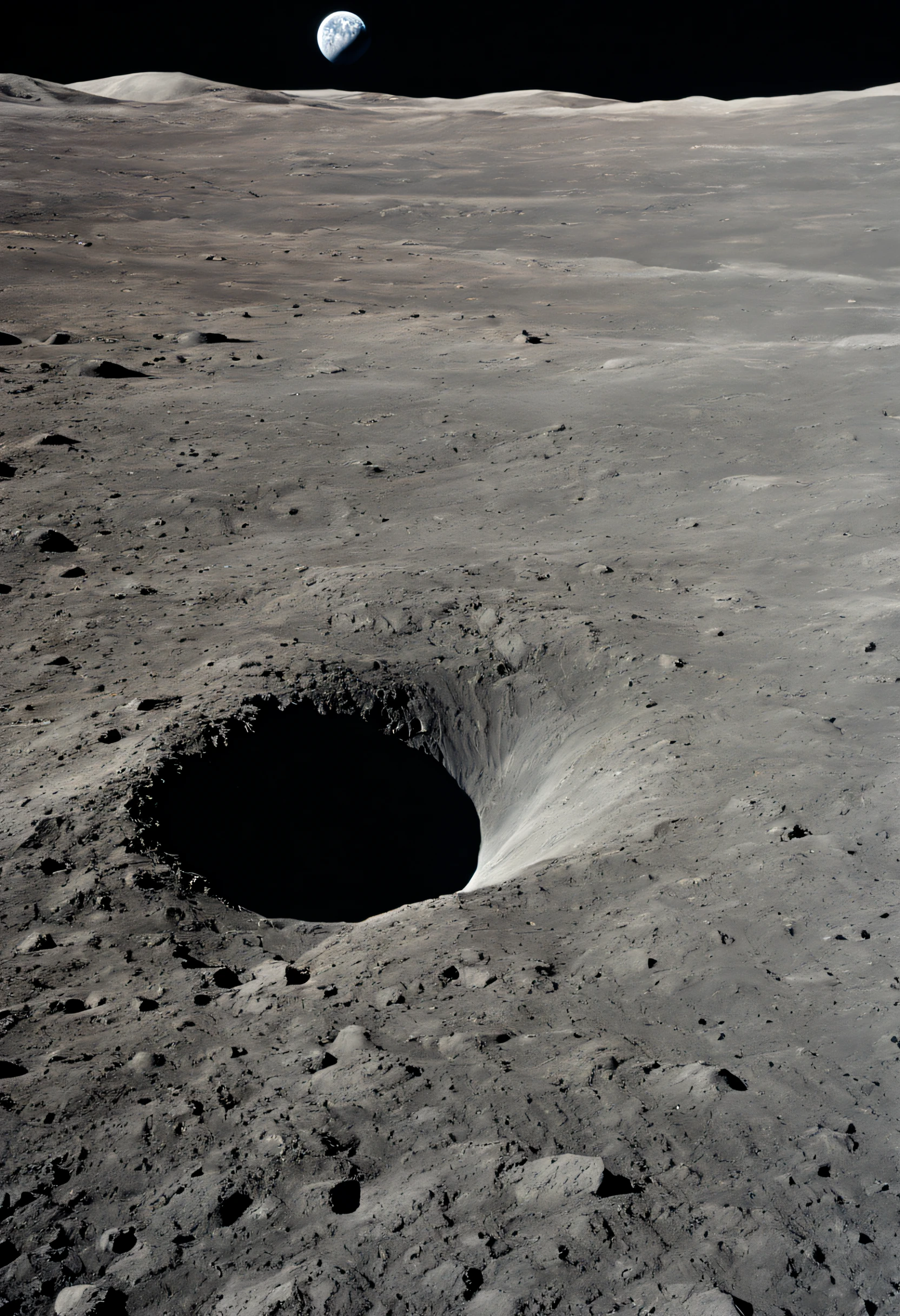 "Explore the mysterious and haunting landscape of the dark side of the Moon, captured in stunning detail by Apollo 16's 1972 photograph."
