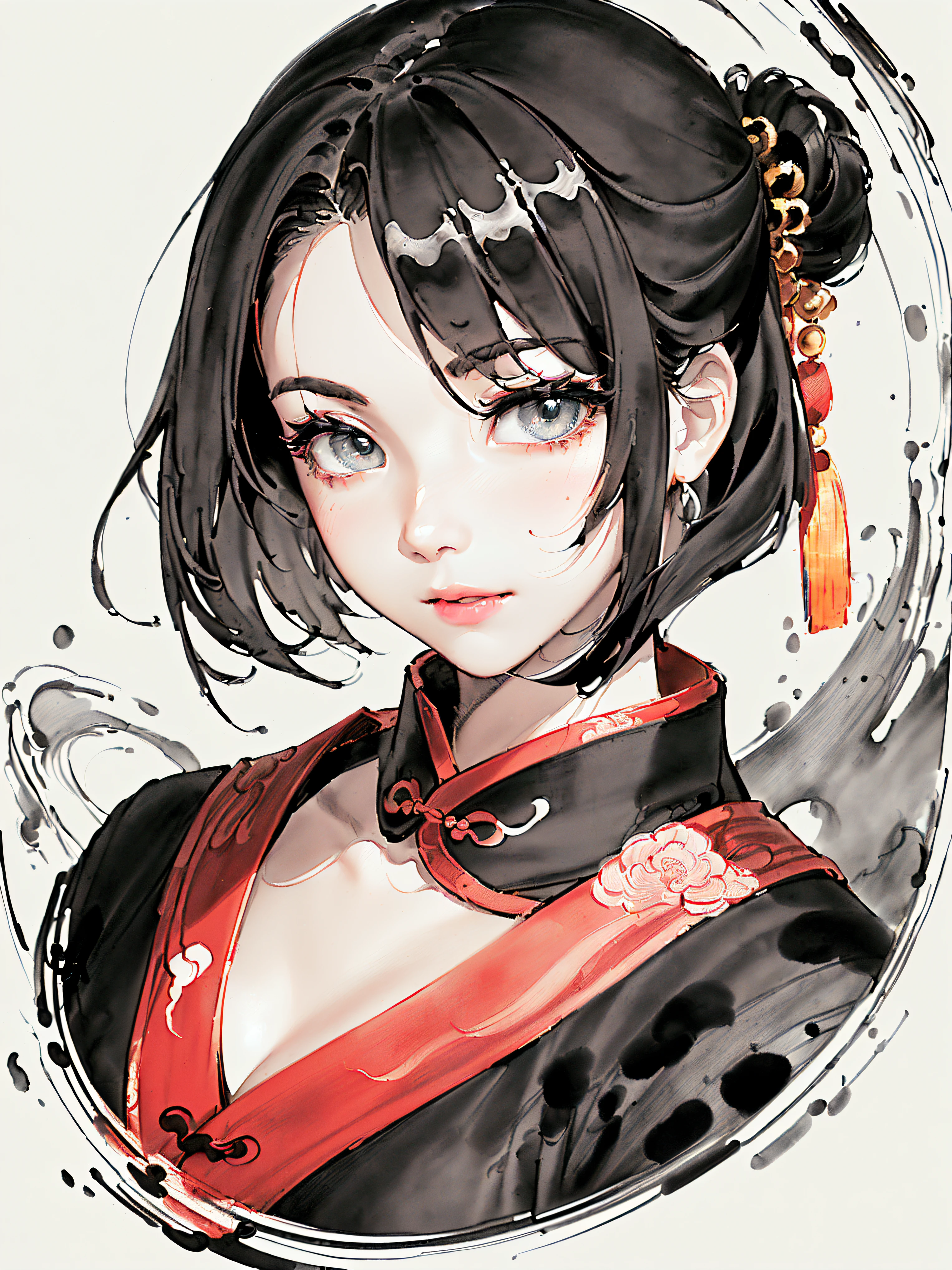 (((((((Chinese ink painting，ancient chinese costume,)))))))((((((Break,design an image with fisheye lens effect, capturing a wide field of view with a distinctive, curved perspective.Break,)))))((1lady,Solo,))(Masterpiece,Best quality, offcial art, Beautiful and aesthetic:1.2),((超高分辨率,Golden ratio,)) (16k),((from the above )),(Physically-based rendering,automatic white balance),Amazing,Sharp focus, (((highdetailskin,)))Dynamic lighting,Intricately detailed clothing,Watery eyes,((((detailed hair,middle hair|Shaggy cut|Long bold side bangs|Sleek pixie cut|Voluminous updo|Undercut)))),Slender,(masterpiece sidelighting),(The sheen),(beautiful hair,beautiful eyes,）[[Delicate fingers and hands:0.55]::0.85],(Detail fingers),(((Superior photographic quality,)))),((unbelievable Ridiculous,)),((extremely_Detailed_Eyes_and_face)),Movie girl,(Dynamic configuration: 1.2),Brilliant,Glossy