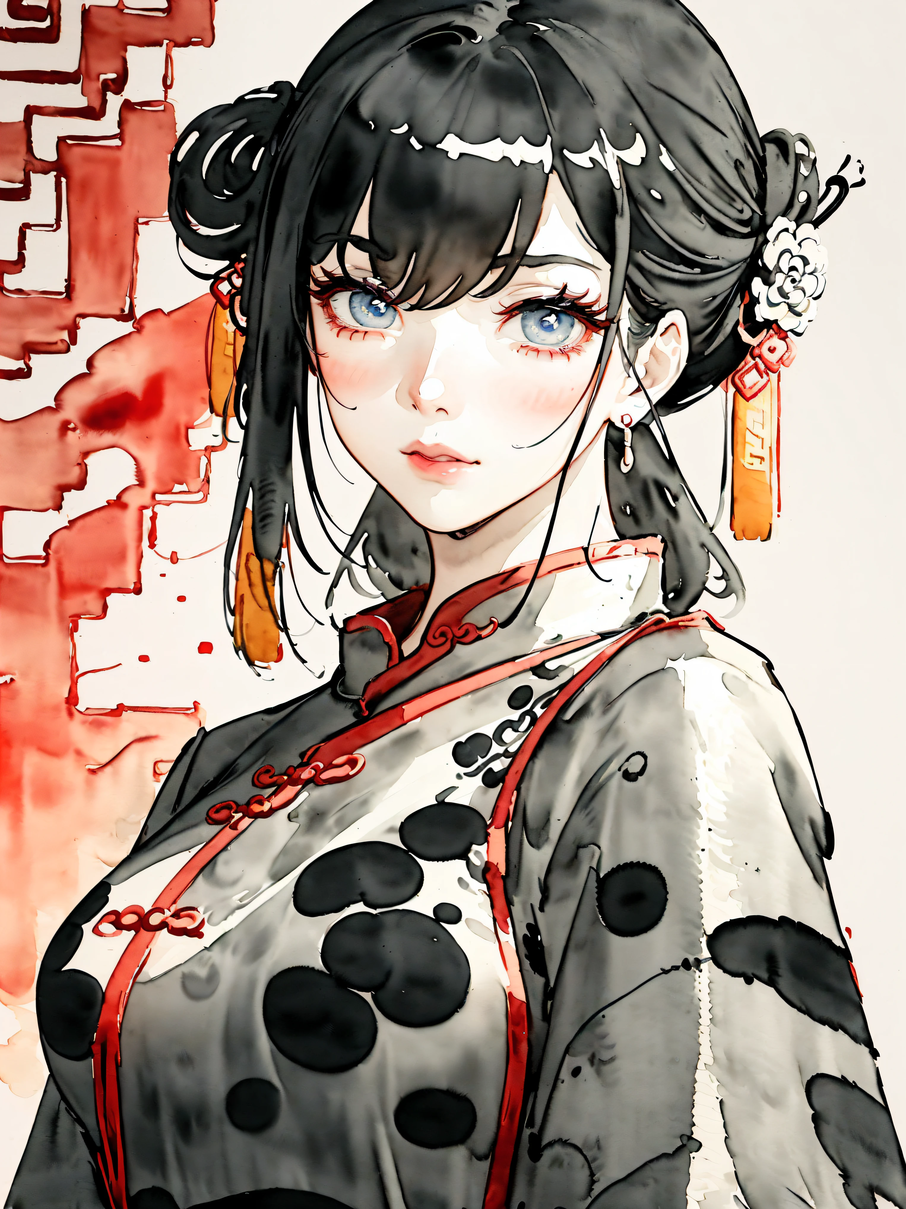 (((((((Chinese ink painting，watercolor paiting，ancient chinese costume,)))))))，((1lady,korean beauty,Solo,))(Masterpiece,Best quality, offcial art, Beautiful and aesthetic:1.2),((超高分辨率,Golden ratio,)) (16k),((from below)),(Physically-based rendering),Amazing,Sharp focus, (((highdetailskin,))),Intricately detailed clothing,Lying silkworm eyebrows，Delicate pupils，Danfeng Eyes,((((detailed hair,middle hair|Shaggy cut|Long bold side bangs|Sleek pixie cut|Voluminous updo|Undercut)))),Slender,(masterpiece sidelighting),(The sheen),(beautiful hair,beautiful eyes,）[[Delicate fingers and hands:0.55]::0.85],(Detail fingers),(((Superior quality,)))),((unbelievable Ridiculous,)),((extremely_Detailed_Eyes_and_face)),Movie girl,(Dynamic configuration: 1.2),Brilliant,Glossy