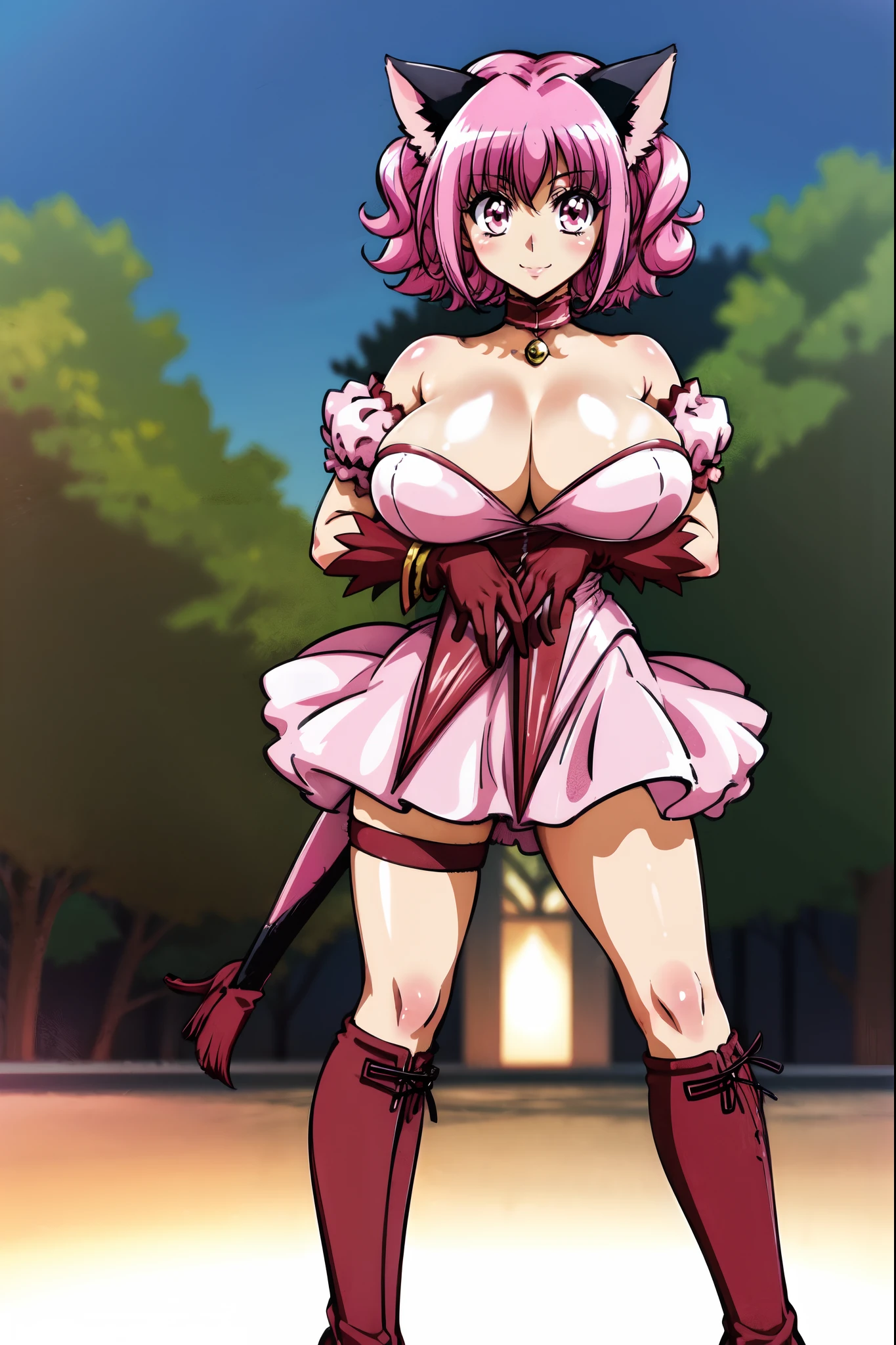 TMM_Ichigo_Momomiya, 1girl, solo, smile,, (majestic, stunning, exquisite:1.3), full body, boots, big breast, curvy