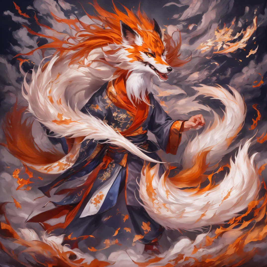 Nine-tailed fox 32K,Phoenix Immortal Demon Realm, Chance encounter with Liu Hanshu, He saw in him his former self, It was decided to take him as an apprentice, Teach him how to protect himself, But because of the Tibetan star map, Phoenix and the Liu family、The Jade Sword Sect establishes relationships, It opens with the death of Liu Hanshu, Qin Yu embarked on the road of confrontation with a strong enemy, Working hard, Make yourself stronger, Stick to your own core path of justice, (nine tail fox)eyes filled with angry,The nine-tailed fox clenched its fists,Rush up,Deliver a fatal blow to your opponent,full bodyesbian,Full body nine-tailed fox male mage 32K(Masterpiece Canyon Ultra HD)fenghuang(canyons)Climb the streets, The scene of the explosion(nine tail fox), (Dragons), The angry fighting stance of the nine-tailed fox, looking at the ground, Batik linen bandana, Chinese red and white pattern long sleeve garment, Canyon nine-tailed fox(Abstract propylene splash:1.2), Dark clouds lightning background,Flour flies(realisticlying:1.4),Black color hair,Flour fluttering,rainbow background, A high resolution, the detail, RAW photogr, Sharp Re, Nikon D850 Film Stock Photo by Jefferies Lee 4 Kodak Portra 400 Camera F1.6 shots, Rich colors, ultra-realistic vivid textures, Dramatic lighting, Unreal Engine Art Station Trend, cinestir 800,Flowing black hair,(((Jungle Canyon)))The wounded lined up in the streets(vale)Climb the streets,Movie master real-time image quality(tmasterpiece,k hd,hyper HD,32K)Dragons, (Linen batik scarf), Combat posture, looking at the ground, Linen bandana, Chinese nine-tailed fox pattern long-sleeved garment, Morning nine-tailed fox(Abstract gouache splash:1.2), Dark clouds lightning background,sprinkling