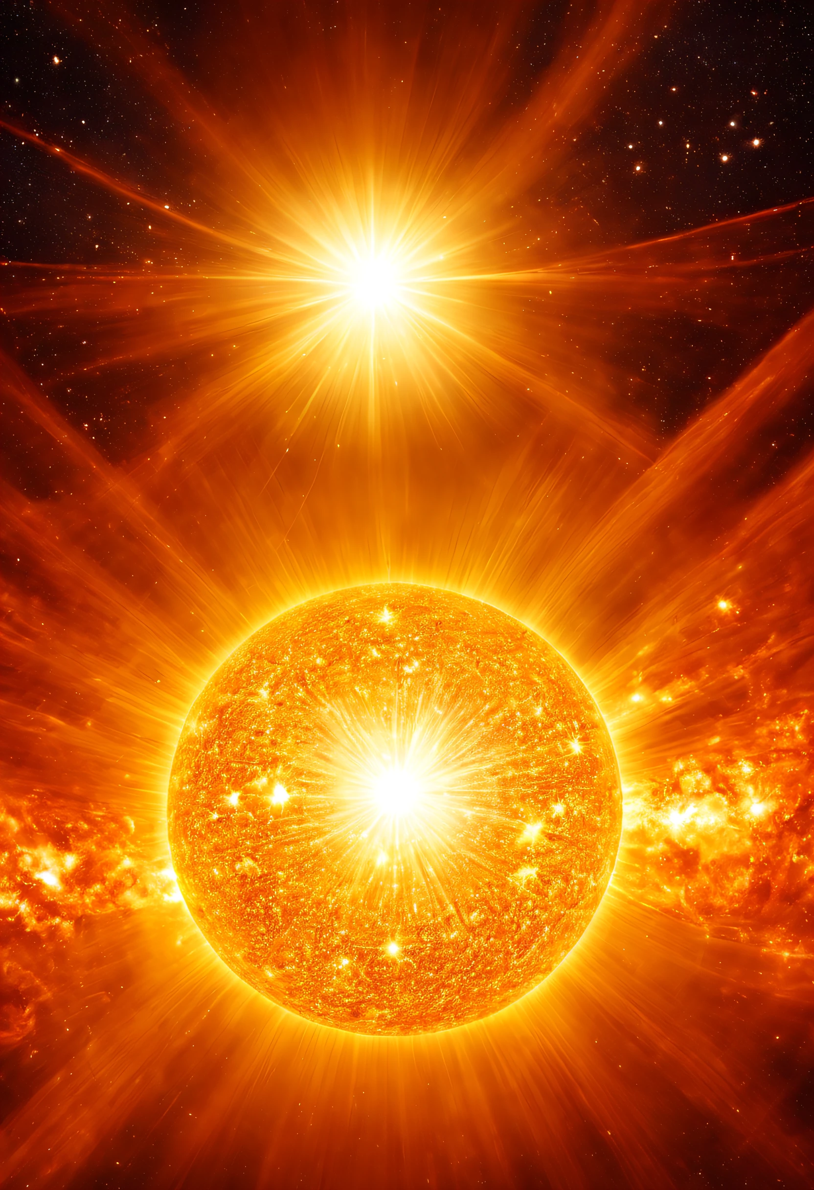 The Sun, a brilliant star at the center of its galaxy, its golden rays stretching out to touch the farthest reaches of the universe.