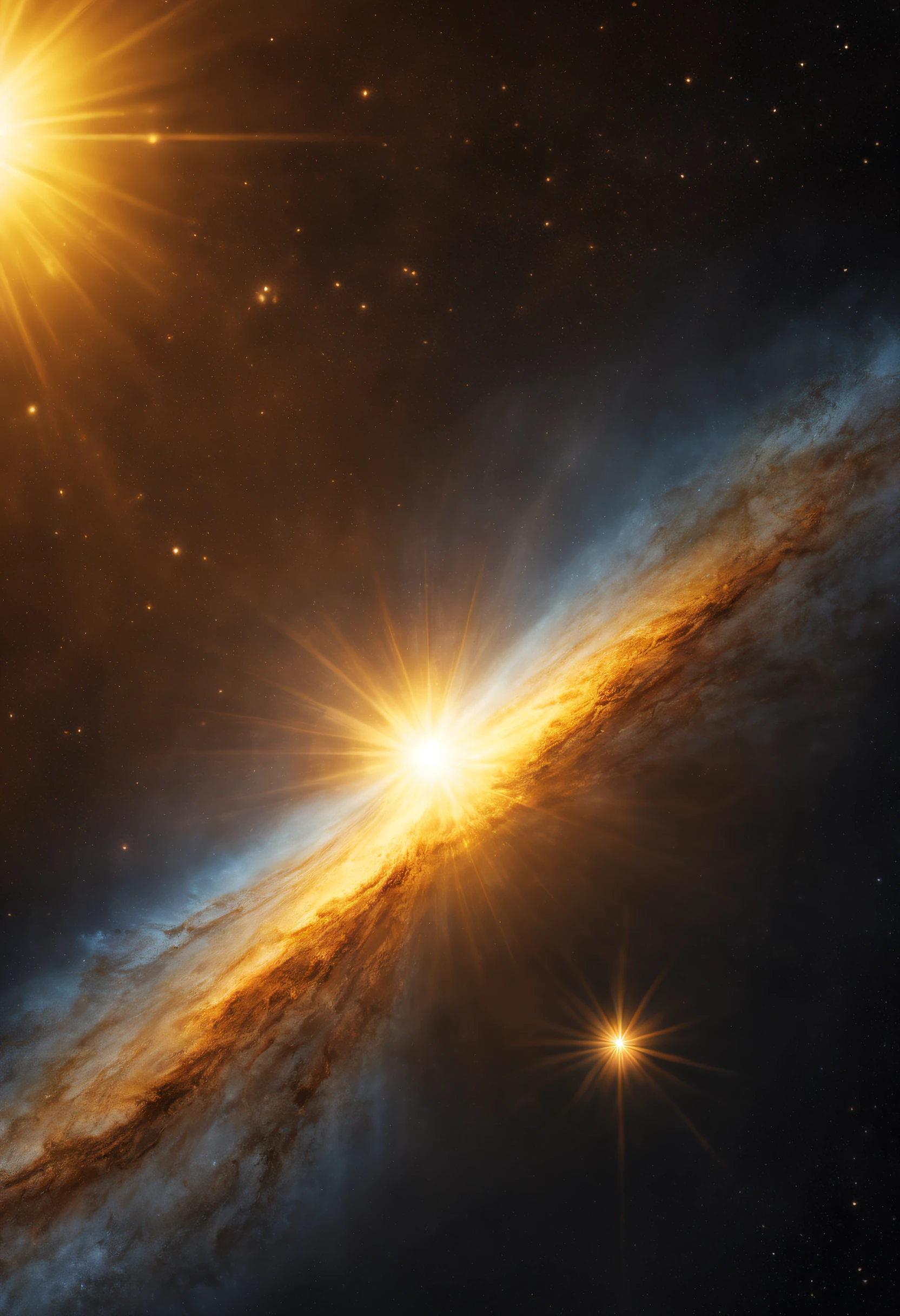 The Sun, a brilliant star at the center of its galaxy, its golden rays stretching out to touch the farthest reaches of the universe.