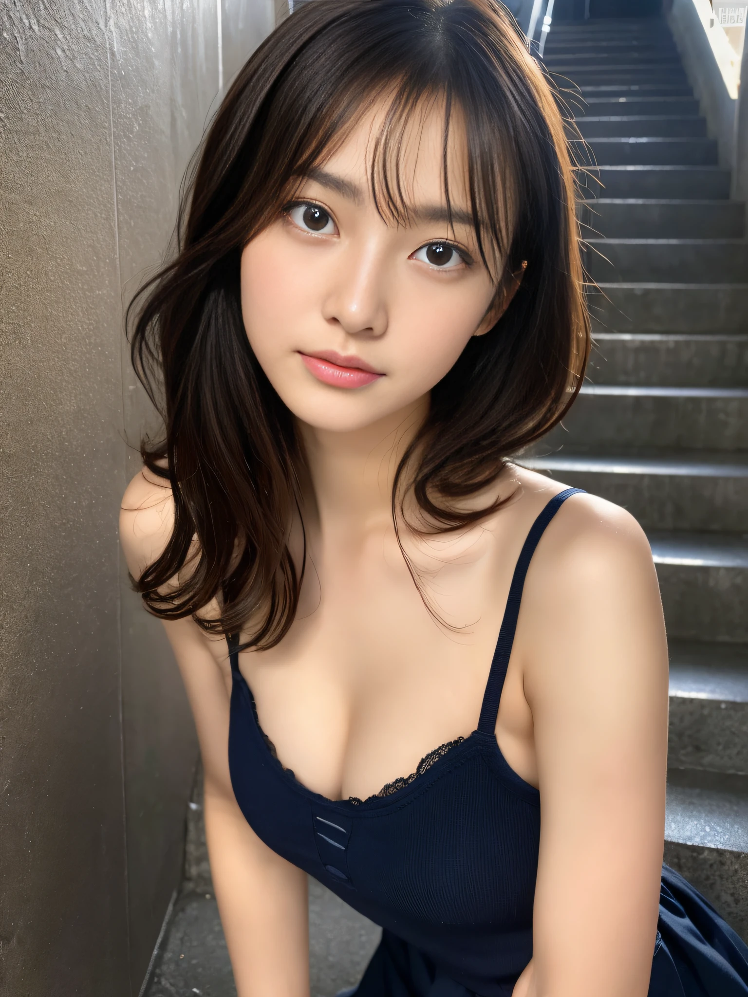 （32ｋ,high detal,high-detail、​masterpiece,Attention to detail,full body Esbian,独奏：1.6）,Raw photo & realistic atmosphere,beautiful dark blue eyes,Detailed mouth,Glossy lips,Detailed eyebrows,Soft white skin that shines with every detail,Eyes drawn in detail、azure eyes,Very beautiful eyes,Detailed lips、Very beautiful face,Very well-formed face、Lifelike face,shiny beautiful lips, Realistic Young Gravure Idol, very beautiful school girl, ,Moderately beautiful, Young Sensual Gravure Idol, Young Gravure Idol, Beautiful, Cute and sexy１6  schoolgirl,Wet,with a flushed face,Incredibly beautiful１Girls aged 6,short-cut,Curly hair,Brown shiny hair,（Climb the stairs of the station,Climb the stairs with, You can see your panties on camera,Beautiful 16 year e red panties visible:1.7）,（Loosely dressed black schoolgirl uniform：1.6）,（Sexy body,well-shaped breasts, I'm anxious and about to cry,Moist eyes：1.5）,（Pay attention to the buttocks and thighs on the back,Close up from below,Climbing stairs with your camera,taken from the under,Holding the skirt with your hands,Visible.,Climb the stairs with an eye on the future：1.8）