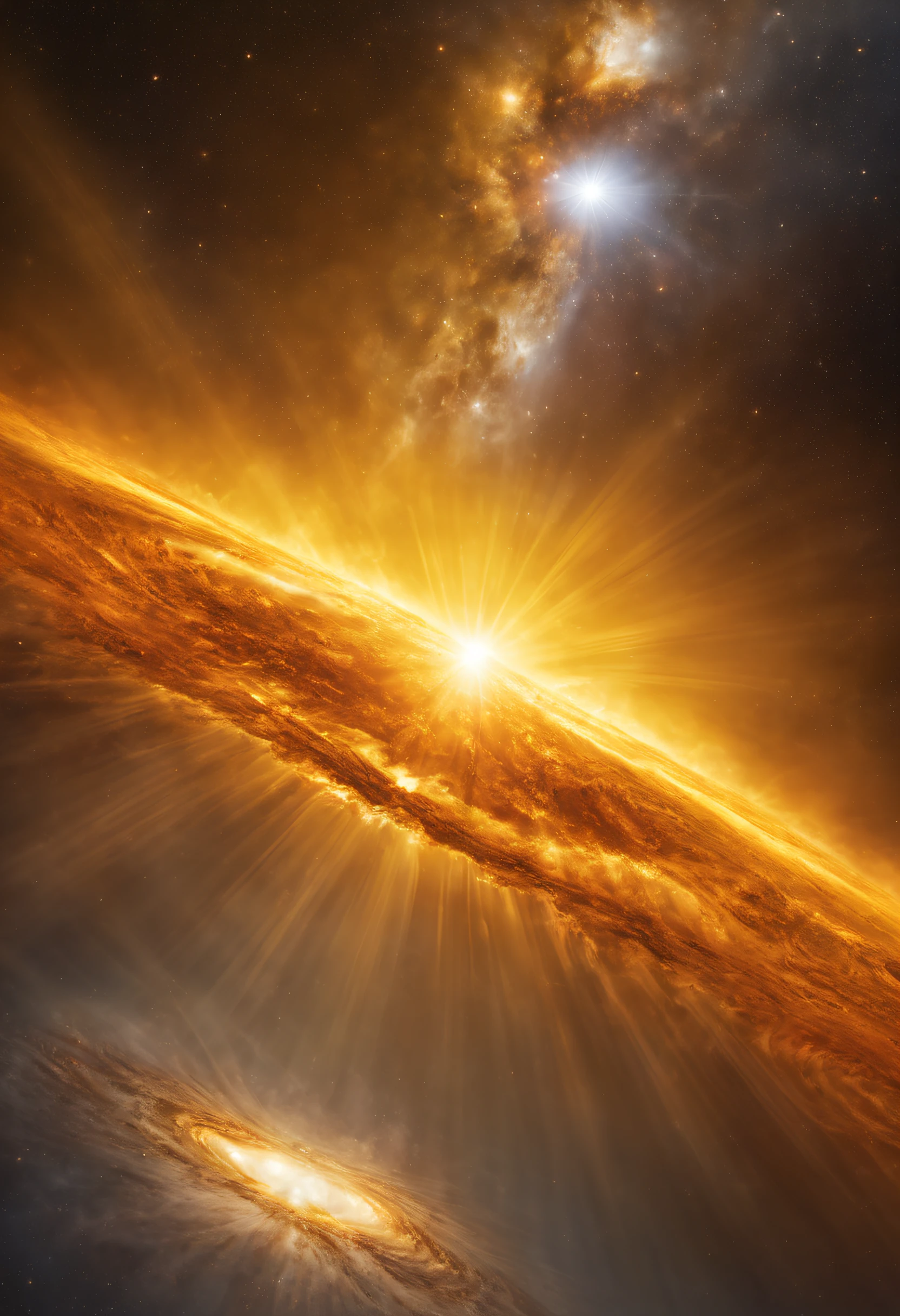 The Sun, a brilliant star at the center of its galaxy, its golden rays stretching out to touch the farthest reaches of the universe.