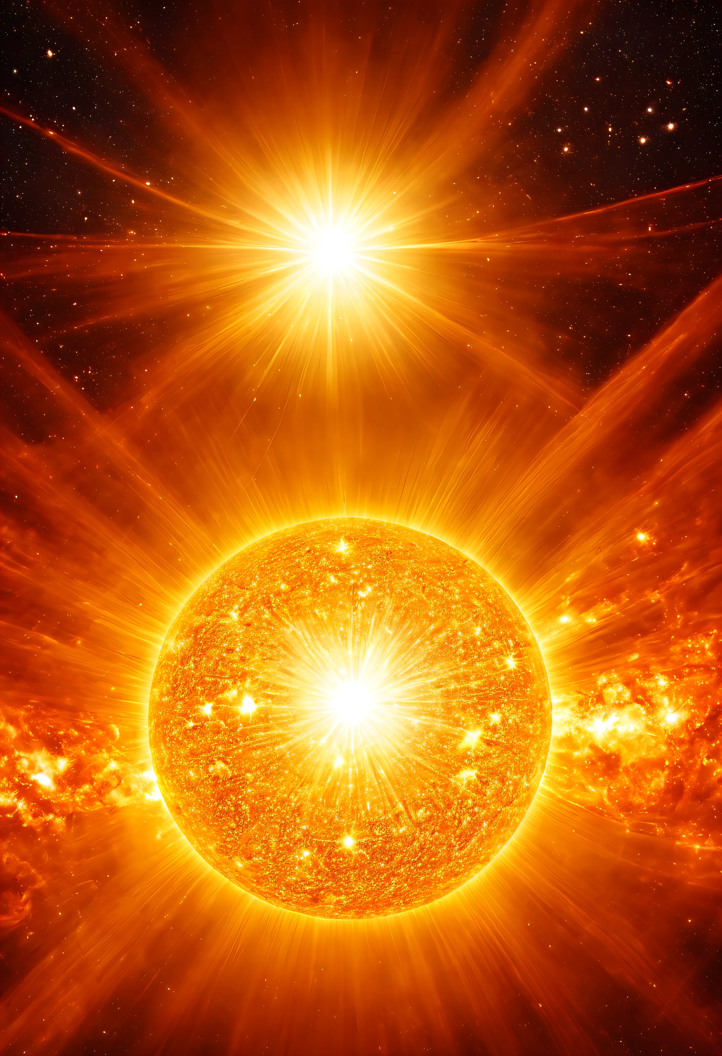 The Sun, a brilliant star at the center of its galaxy, its golden rays stretching out to touch the farthest reaches of the universe.