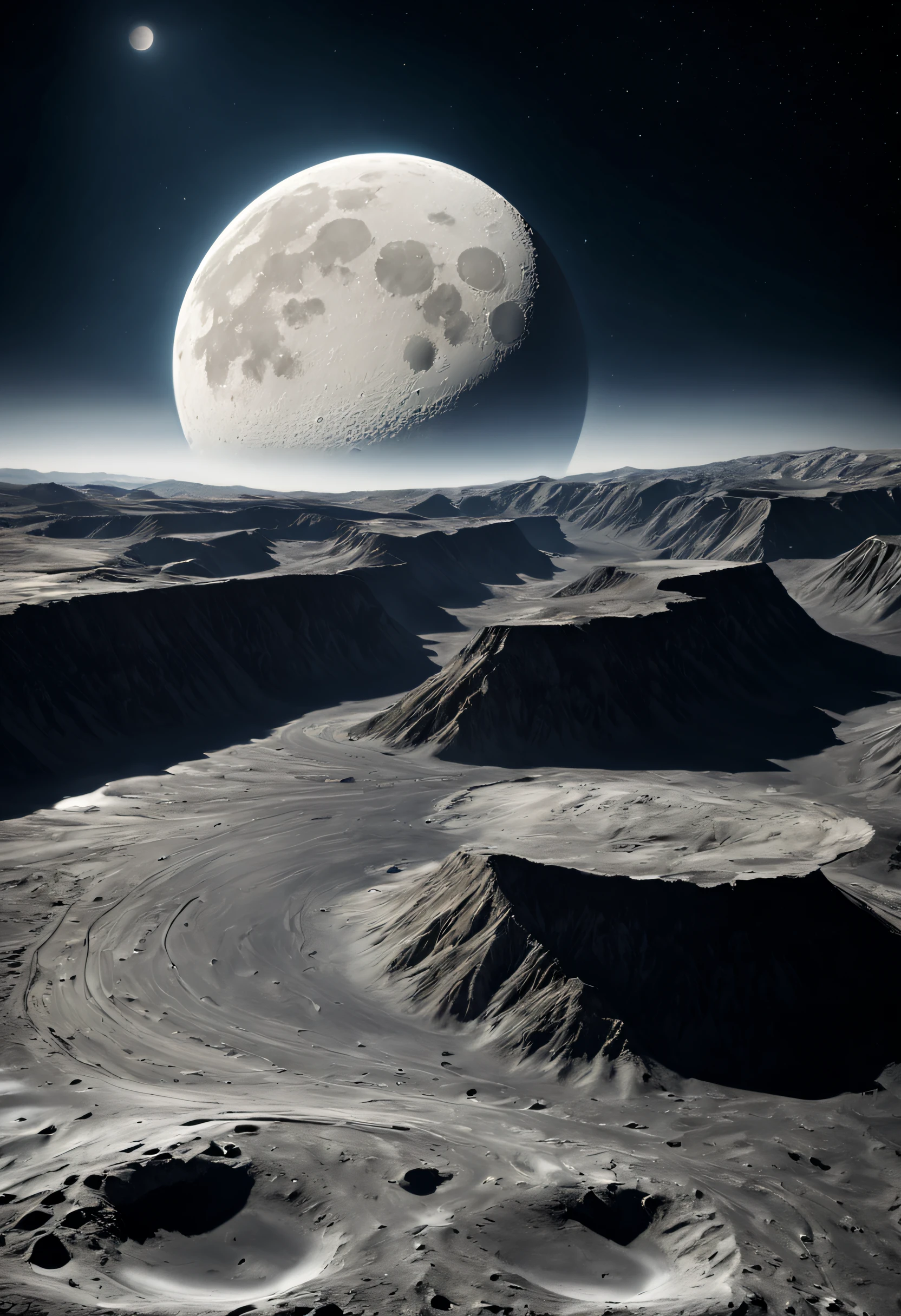 A stunning view of the Moon's craters and valleys, captured from the vastness of space.