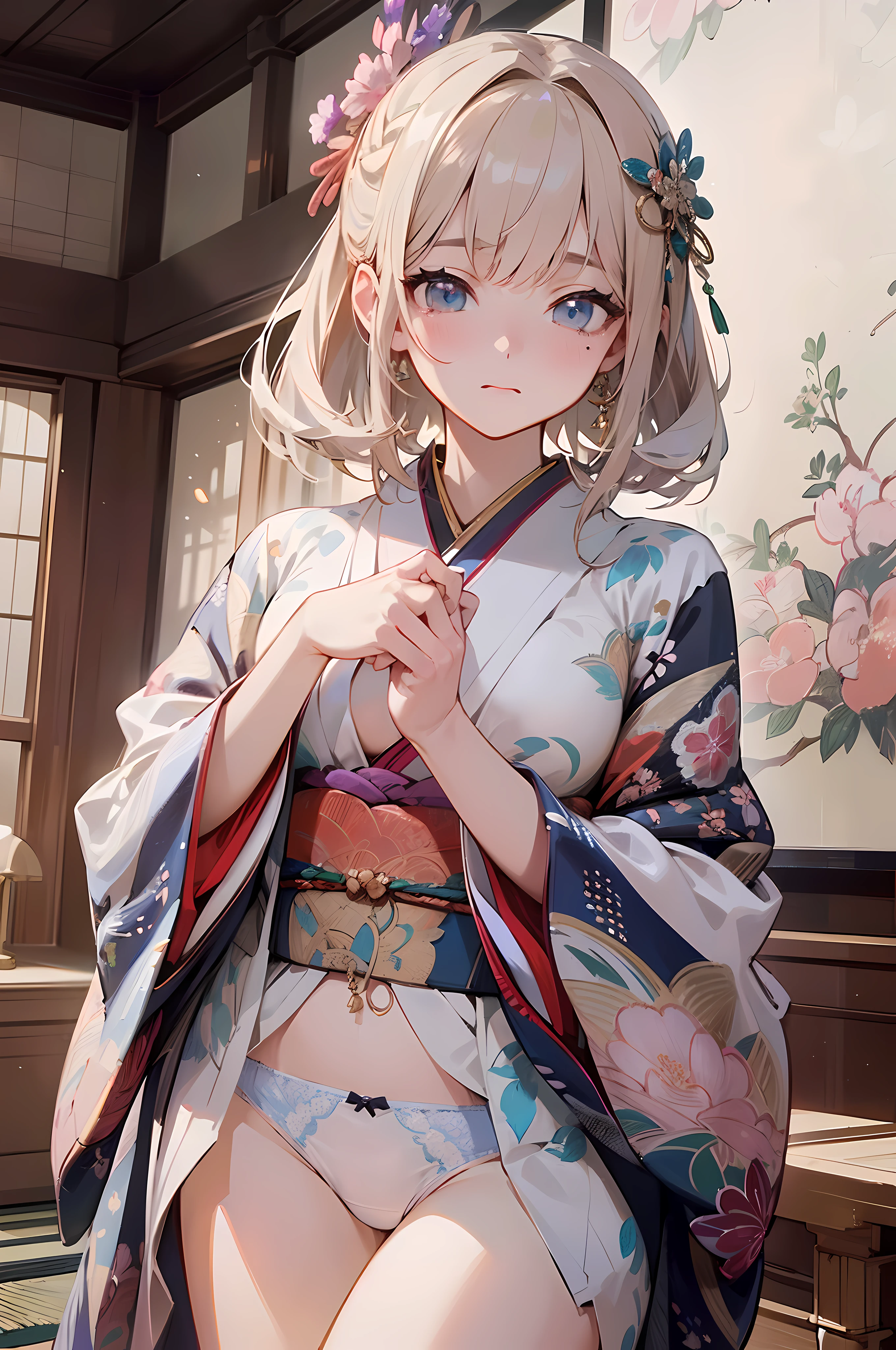 (((​master piece:1.4))),(hyper quality:1.5), Hyper Detailed,Perfect drawing,3D,8K Illustration、(((clearface)))、Hi-Res、japanes、1 persons、adult lady、Beautiful skins、Lustrous hair、(((beautiful kimonos)))、(((Luxury lingerie)))、(((Beautiful lingerie)))、Japan background、nice background、((beatiful backgrounds))、(((Detailed drawing)))、Perfect Beautiful Girl、((Perfect Photo))、((emotional))、((Luxury))、spot light