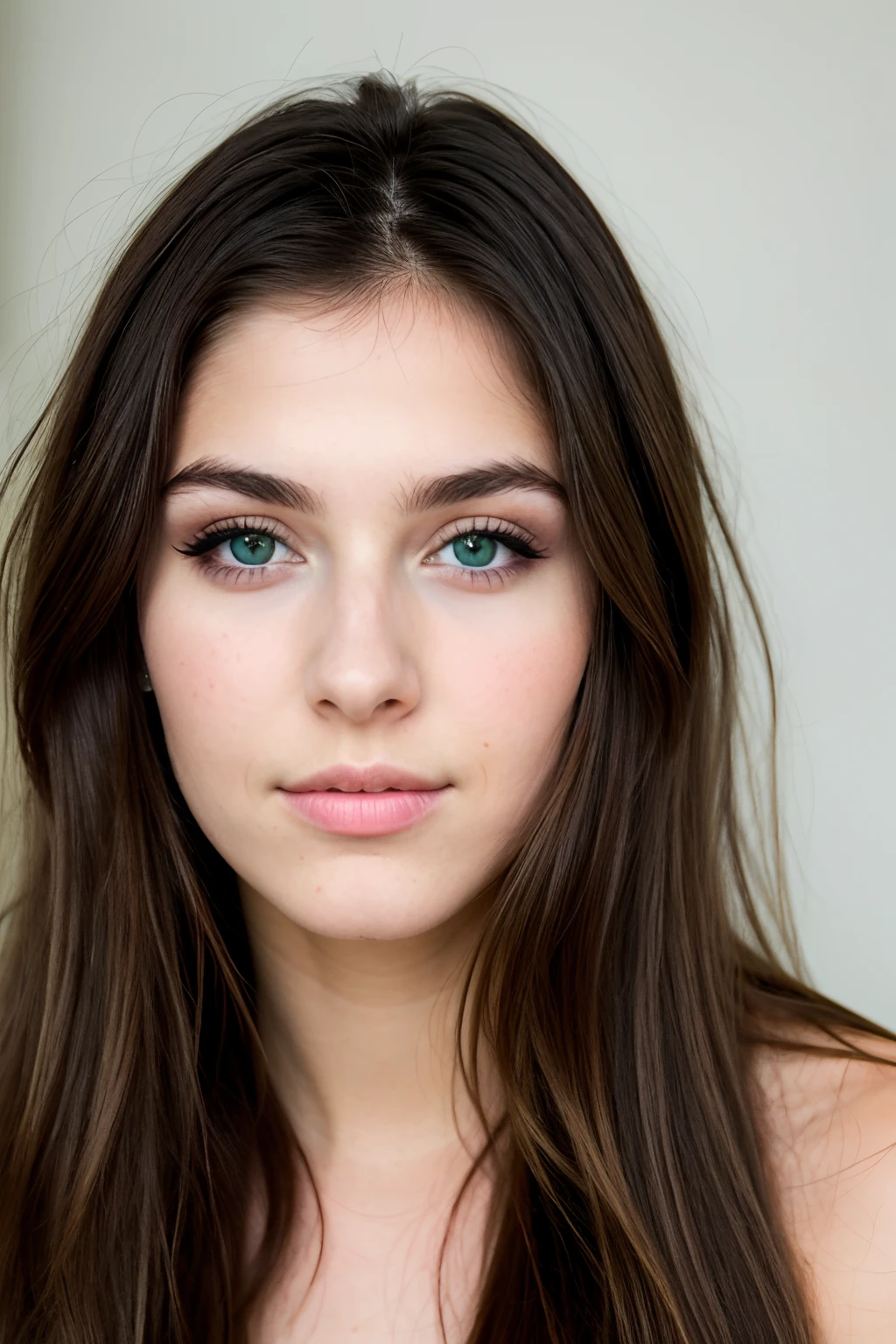 RAW photo, face portrait photo of beautiful 22-year-old girl, cute face, brunette, green eyes, egirl makeup, real life, photo pleine longueur