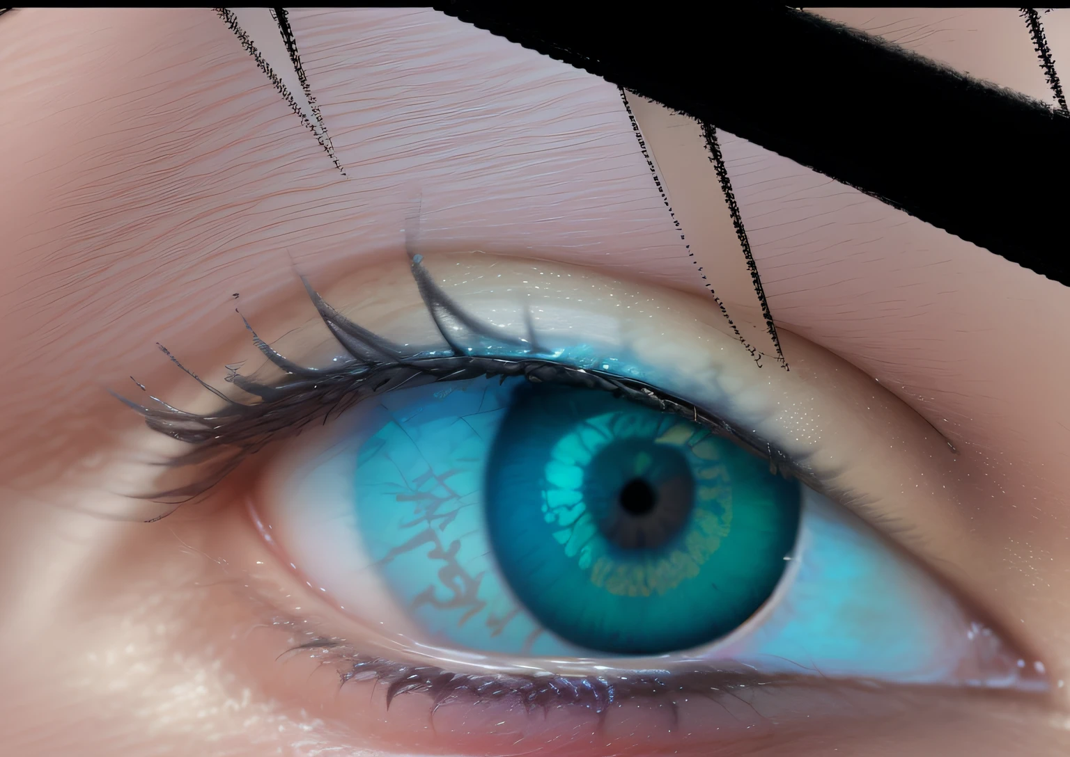 olho realista com um olho preto e um olho rosa, grandes olhos inclinados para baixo, posicionamento correto dos olhos, nenhuma mancha sobre o olho direito, terceiro olho no meio da testa, ponto laser entre os olhos, Olhos enormes inclinados para baixo, terceiro olho no meio da testa, Various eyelid positions, Eyelids, branco ao redor do olho direito, olho realista, sobrancelha realista, textura de pele realista, pele clara com tons rosados, foto de olho de mulher, olho bonito, imagem realista de alta qualidade, imagem nitida de alta qualidade, nitidez de imagem de olho realista, imagem com nitidez perfeita de alta qualidade 4k ultra, melhor qualidade de imagem, super nitido, (((imagem nitida)))