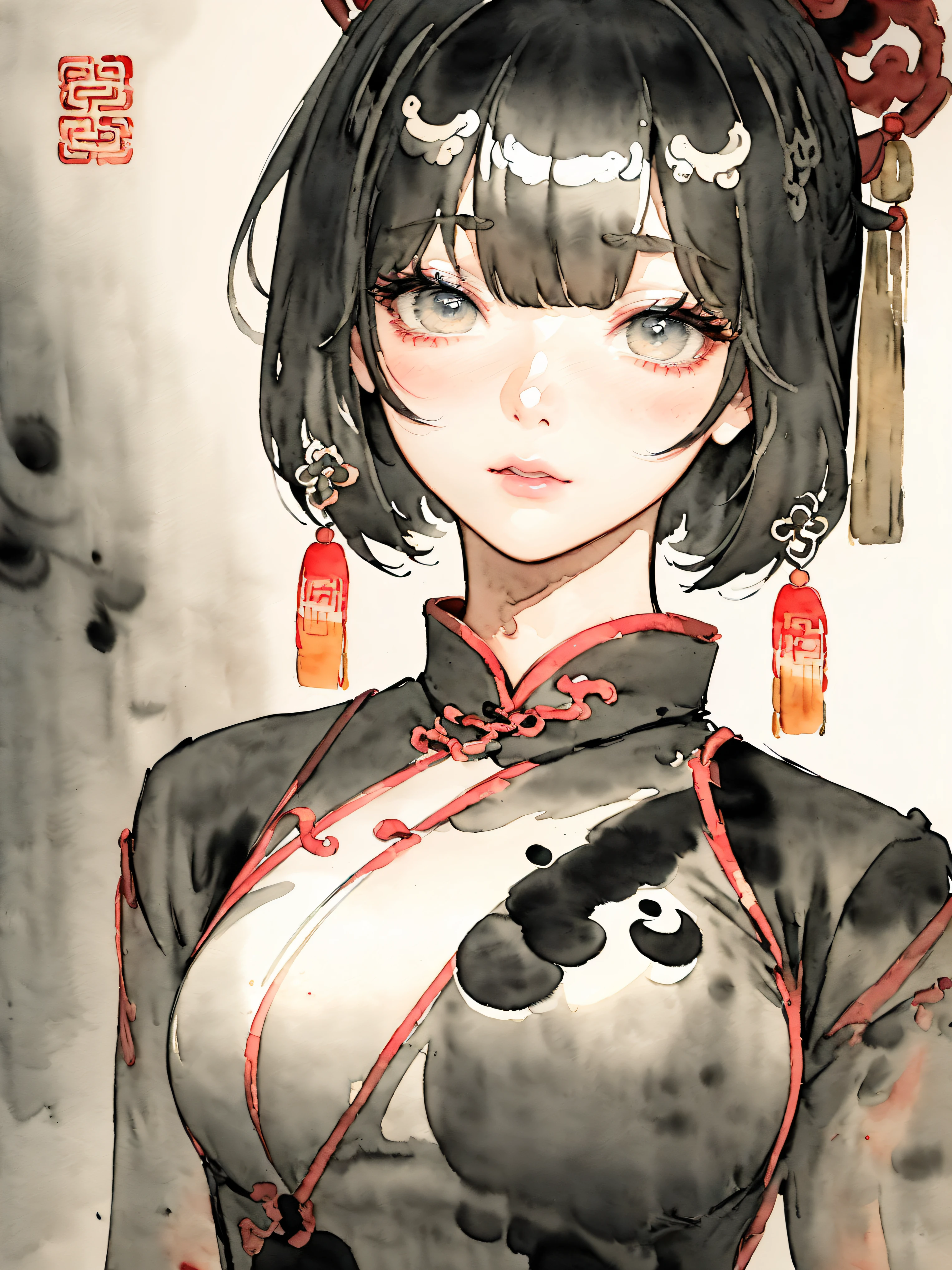 (((((((Chinese ink painting，watercolor paiting，ancient chinese costume,)))))))，((1lady,adorable korean mix Saudi Arabia girl,rosto magro，Solo,))(Masterpiece,Best quality, offcial art, Beautiful and aesthetic:1.2),((超高分辨率,Golden ratio,)) (16k),((from below，detailed background,chinese style paintings)),(Physically-based rendering),Amazing,Sharp focus, (((highdetailskin,))),Intricately detailed clothing,Lying silkworm eyebrows，Delicate pupils，Danfeng Eyes,((((detailed hair,middle hair|Shaggy cut|Long bold side bangs|Sleek pixie cut|Voluminous updo|Undercut)))),Slender,(masterpiece sidelighting),(The sheen),(beautiful hair,beautiful eyes,）[[Delicate fingers and hands:0.55]::0.85],(Detail fingers),(((Superior quality,)))),((unbelievable Ridiculous,)),((extremely_Detailed_Eyes_and_face)),Movie girl,(Dynamic configuration: 1.2),Brilliant,Glossy