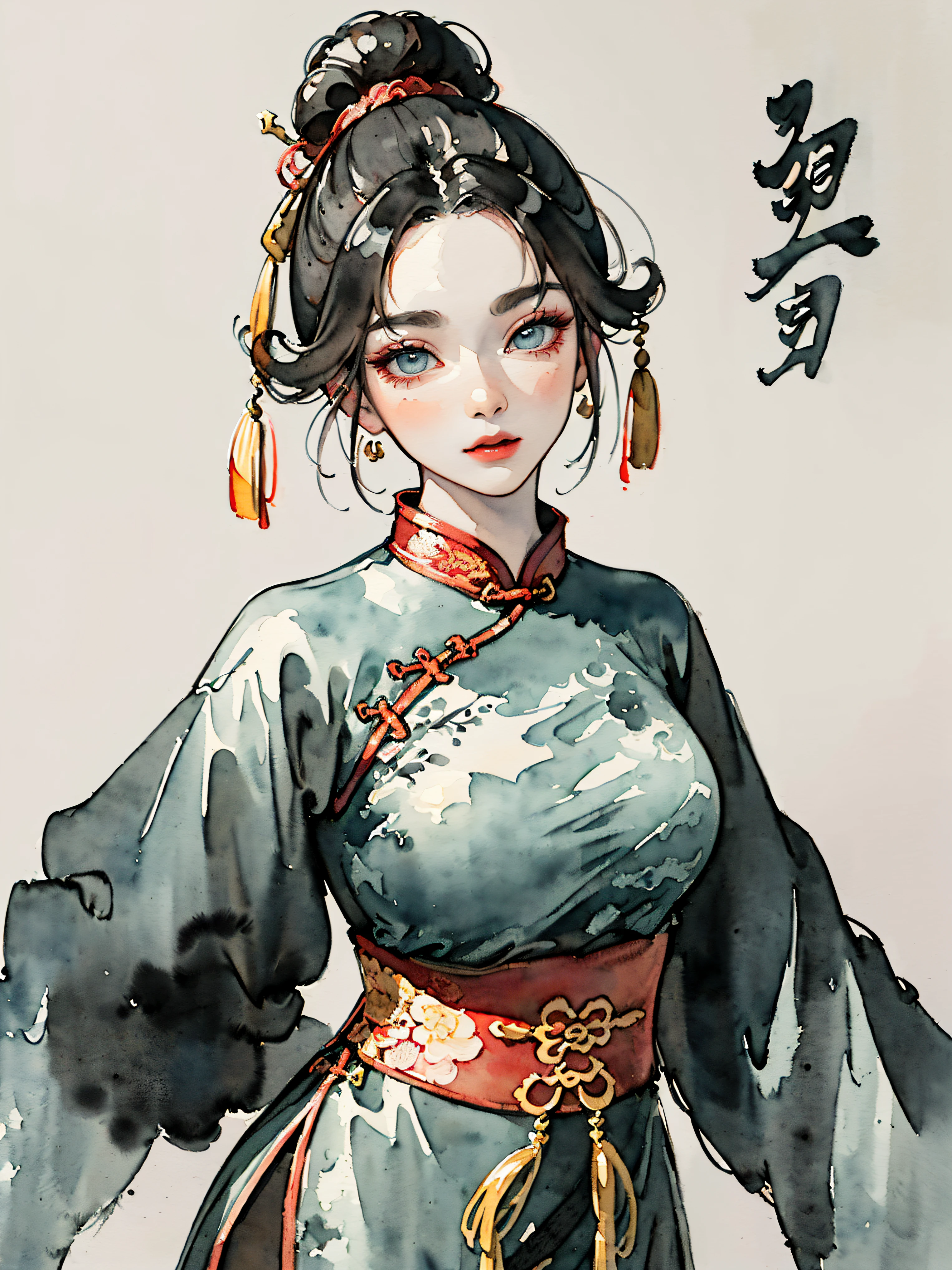 (((((((Chinese ink painting，watercolor paiting，ancient chinese costume,)))))))，((1lady,adorable korean mix Saudi Arabia girl,rosto magro，Solo,))(Masterpiece,Best quality, offcial art, Beautiful and aesthetic:1.2),((超高分辨率,Golden ratio,)) (16k),((from below，detailed background,chinese style paintings)),(Physically-based rendering),Amazing,Sharp focus, (((highdetailskin,))),Intricately detailed clothing,Lying silkworm eyebrows，Delicate pupils，Danfeng Eyes,((((detailed hair,middle hair|Shaggy cut|Long bold side bangs|Sleek pixie cut|Voluminous updo|Undercut)))),Slender,(masterpiece sidelighting),(The sheen),(beautiful hair,beautiful eyes,）[[Delicate fingers and hands:0.55]::0.85],(Detail fingers),(((Superior quality,)))),((unbelievable Ridiculous,)),((extremely_Detailed_Eyes_and_face)),Movie girl,(Dynamic configuration: 1.2),Brilliant,Glossy