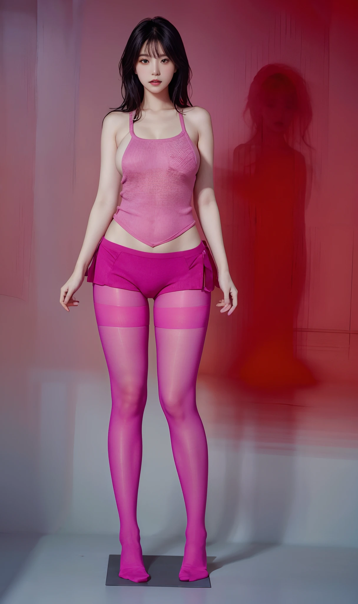 Pink belly pocket,Thick pink pantyhose,Bright pink stockings,Pink stockings,Pink hip socks,Cocked buttocks,huge tit,Super detail,hyper HD,A high resolution,1080p,Anatomically correct,ccurate,Physical coordination,Photo portrait,slender thigh,Best quality, Masterpiece, 超A high resolution, RAW photo, Beautiful and aesthetic,deepshadow, (Photorealistic:1.4), full-body composition, Striking perspective,Naked