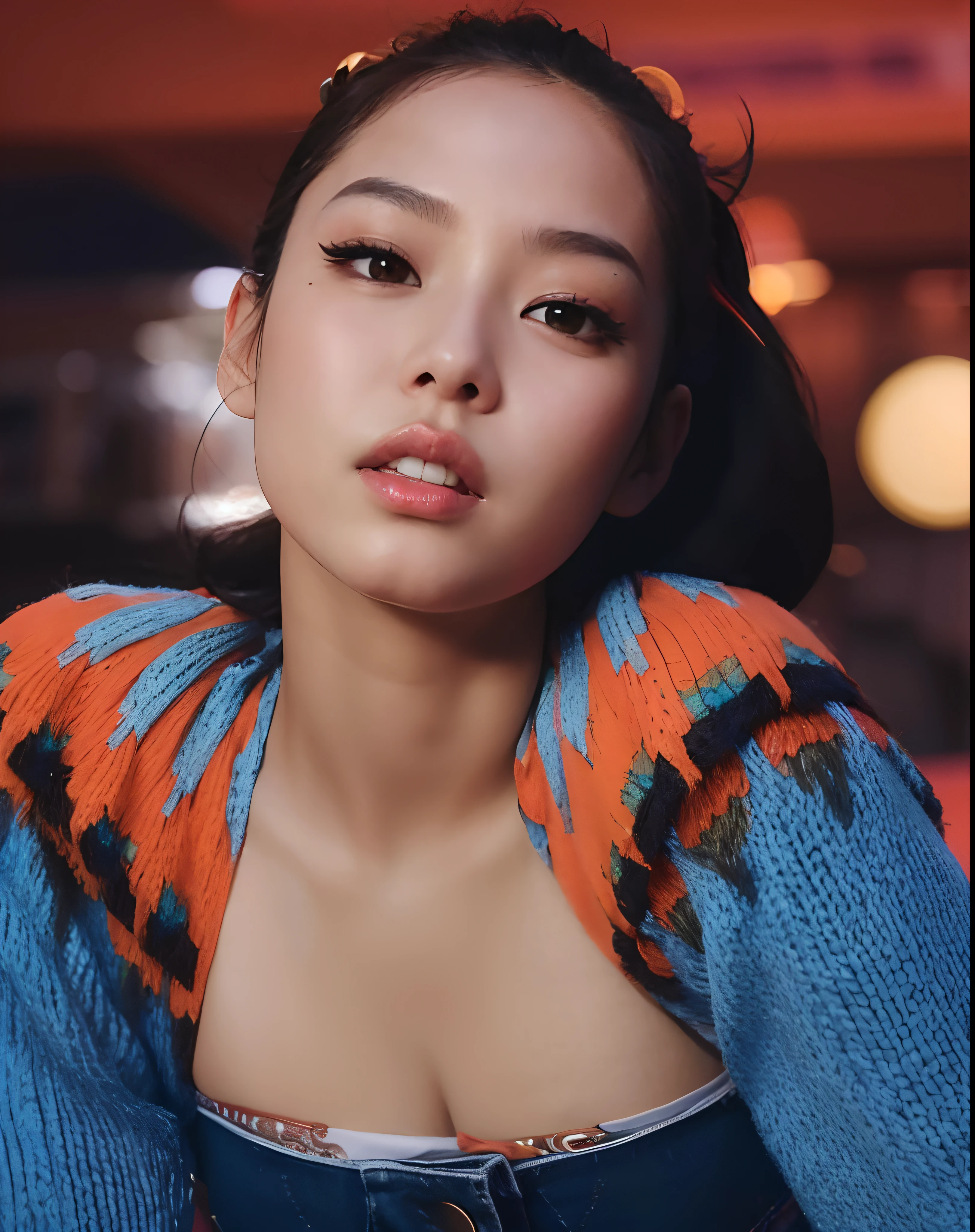 Alafe asian woman in metallic top and blue shorts poses for photo, caliente con sol brillante, Hermosa joven coreana, Ropa de pecho Open V, Usar una camiseta sin mangas de corte bajo, buena joven, 2 4 year old female model, Foto de Slim Girl Model, Sakimichan, 2 9 years old, hermosas mujeres coreanas, usar sujetador、La camisa、encorvado、una sonrisa：1.3、valle、Un ojo detallado