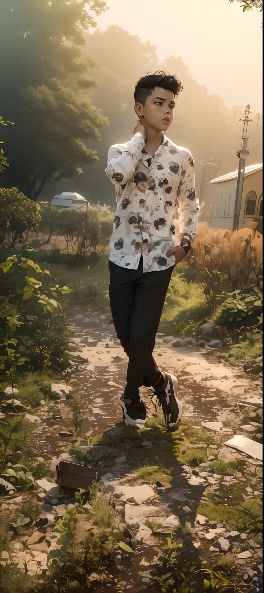 A boy photoshoot.rrr movie song natu natu style.white shirt with suspender belt and. Black pant