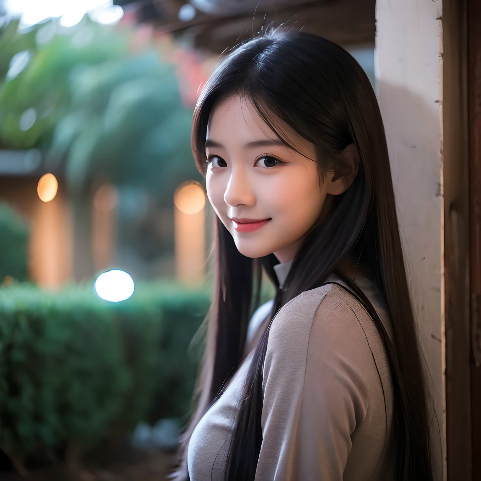 ember、Long black hair、eyes gentle、red eyes、grey Clothes、twinks、natta、crescent、nighttime scene、A slight smil