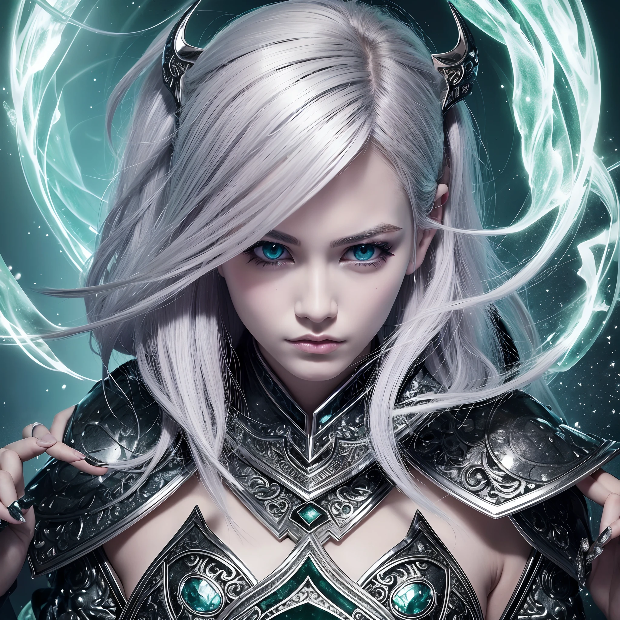 A drow elf with skin of deep obsidian, refined angular features face , a sharp jawline, little scar on left cheek, white hair and shoulder length. Intricate tattoo of arcane sigils on the neck. Wears lightweight, dark-hued clothing, a hooded cloak made of dark fabric and a fitted tunic and trousers. Carries a hand crossbow holstered at his side, and has 2 slender daggers strapped to his lower back. his fiery red eyes and flowing white hair. The shadow looking like alive --auto --s2