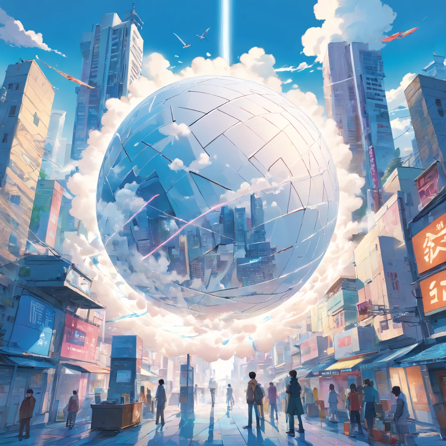 (Pop-up Books,White background:1.35),Postmodern art style,(abstracted:1.2)(Penrose Escher-style sphere) Consists of (Cyberpunk City:1.2),Change to (James Rosenquist,Roy Lichtenstein) Eagle Ball,Inception,Impossible geometric structures,Mobius Ring,Cyberpunk City Intertwined with Spheres,inflation,3 seconds after the Big Bang & The Expanding Multiverse,dry ice,steam,cloud,Plume of smoke,Smoke rings,