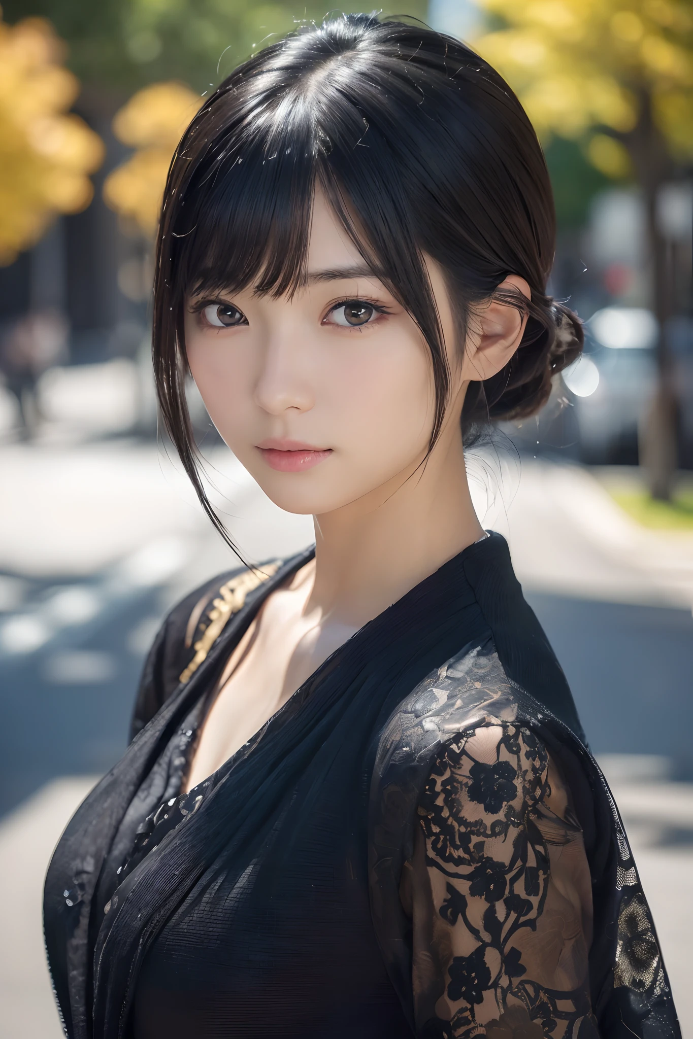 (masutepiece:1.3), (8K, Photorealistic, Raw photo, Best Quality: 1.4), Japanese, (1girl in), Beautiful face, (Realistic face), (Black hair), Beautiful hairstyle, Realistic eyes, Beautiful detailed eyes, (Realistic skin), Beautiful skin, Attractive, 超A high resolution, A hyper-realistic, Highly detailed, Golden ratio,
