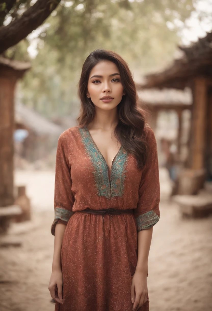 wide angle, camera- full length shot, Best quality, masterpiece, very high resolution, a beautiful indonesian woman, 20 years old, in colorful bohemian style clothing, with tattoos, walking and posing, professional model, next the wall, the wall made of colorful wood , cinematic grading, cinematic retro grading , realistic detail, high detail, high resolution, low contrast, depth blur, bokeh, sexy