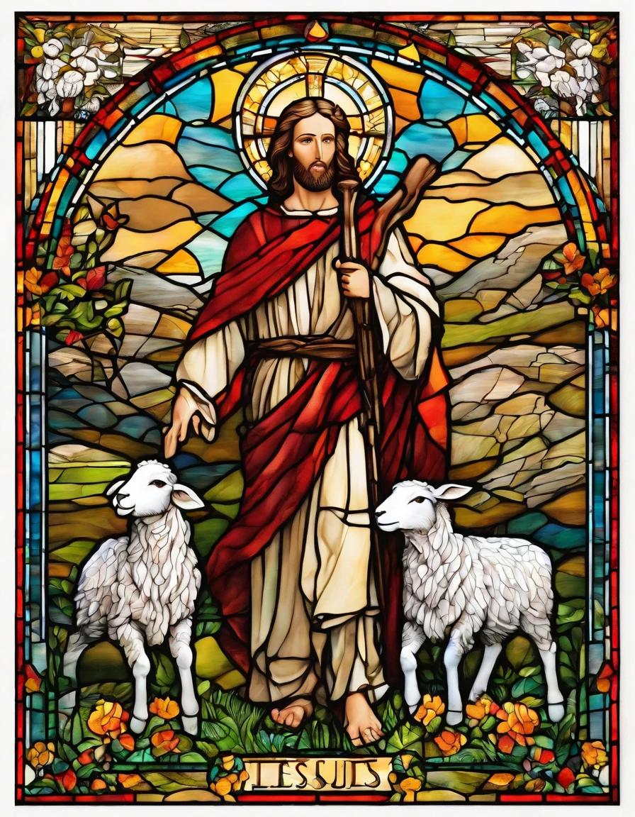 Jesus Christ the good shepherd ,shepherding sheep