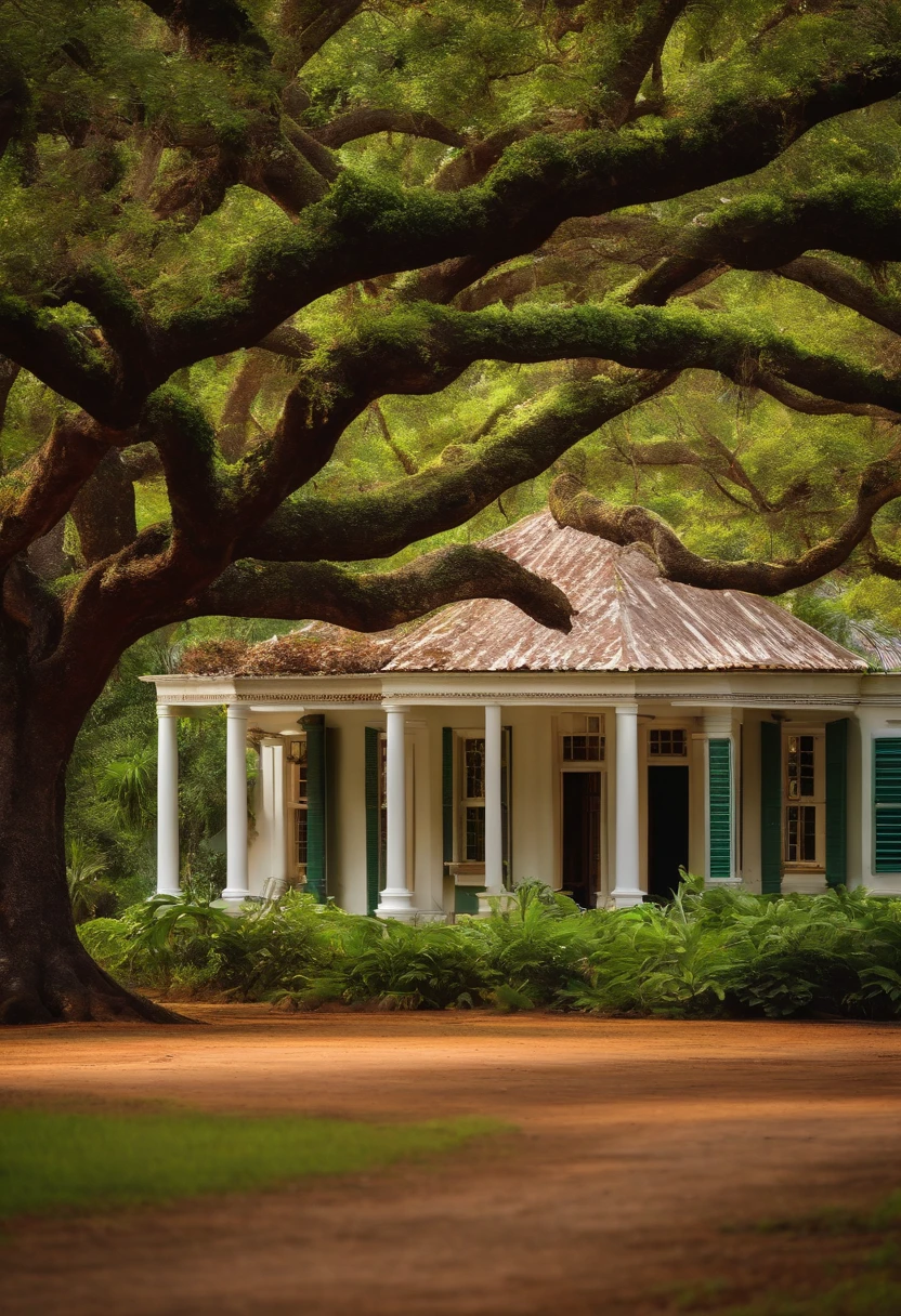 crie uma imagem de alta qualidade e detalhes de varias folhas de mamona, On an old plantation