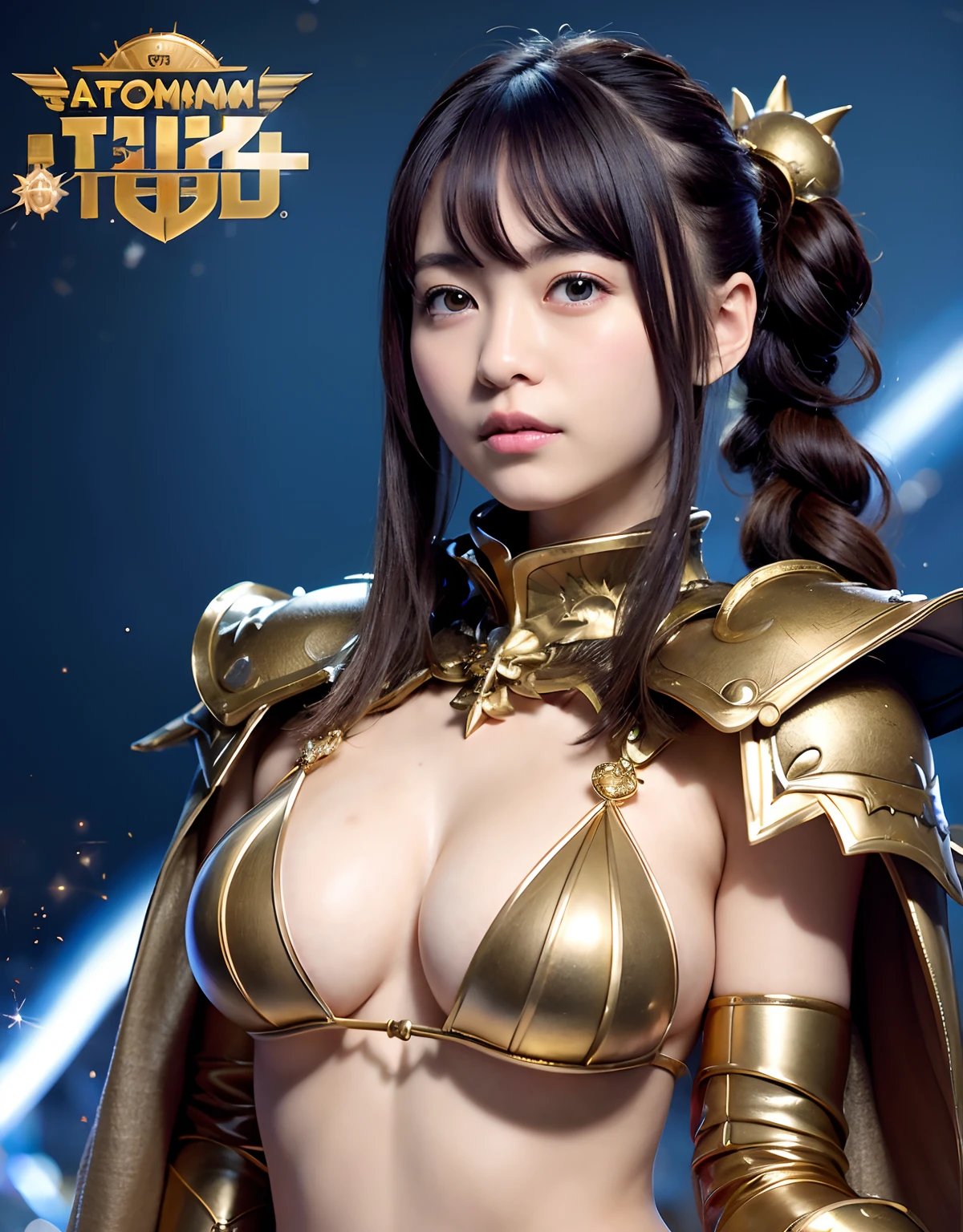 Professional , masterpiece、top-quality、photos realistic , 、top-quality、超A high resolution、(Photorealsitic:1.4)、Raw photo、depth of fields (Gemstone Gold Metal Body:1.9),(Matte White、Toostock、heavy breasts、(cleavage of the breast)、(((Micro Bikini Armor))),(Detailed Dragon Armor)、(Have the strongest weapon)、((Random Hairstyles 1.6),Dark Fantasy,)explosions、intense fighting、(Precipitous cliffs),Dragon Gold Weapon,Mystical expression、Particles of light、Fight dragons、(Detailed Dragon Helmet),Gorgeous Silver Weapons ,(( Dragon's dense and gorgeous sword)) , Beautiful knife ,warhammer 40k ,Detail and gorgeous tiaras、((Blue hair))、(Castle background)、、((Gangle's forest background))、Beautiful Caucasian beauty、1a person、dynamic ungle,(((With detailed shielding)))、Smaller head、A smile、Castle background、Thin and beautiful female hands、cleavage of the breast、Soldier in iron armor on background、Mystical expression、Light Effects、intense fighting、Wind-effect、magic circles、With the legendary magic wand、(demonic wings)、Toostock、
