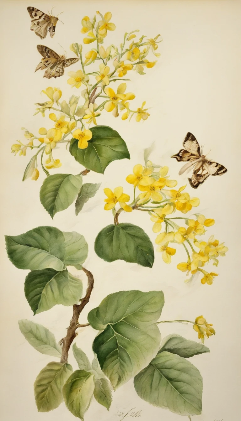 Acacia tree，Also called"black locust"，The flowers are butterfly corollas，It is clustered when blooming，Climbing into spikes，Overlapping overhangs，The florets are often wrinkled and curled，The petals are scattered，The whole one is calyx bell-shaped，Five petals，Delicate and delicate，The flowers appear pale yellow or white，The petals are soft and delicate，It's like a thin veil，Gently float in the air，Calyx bell-shaped，Five petals，Delicate and delicate，The smell is fragrant
