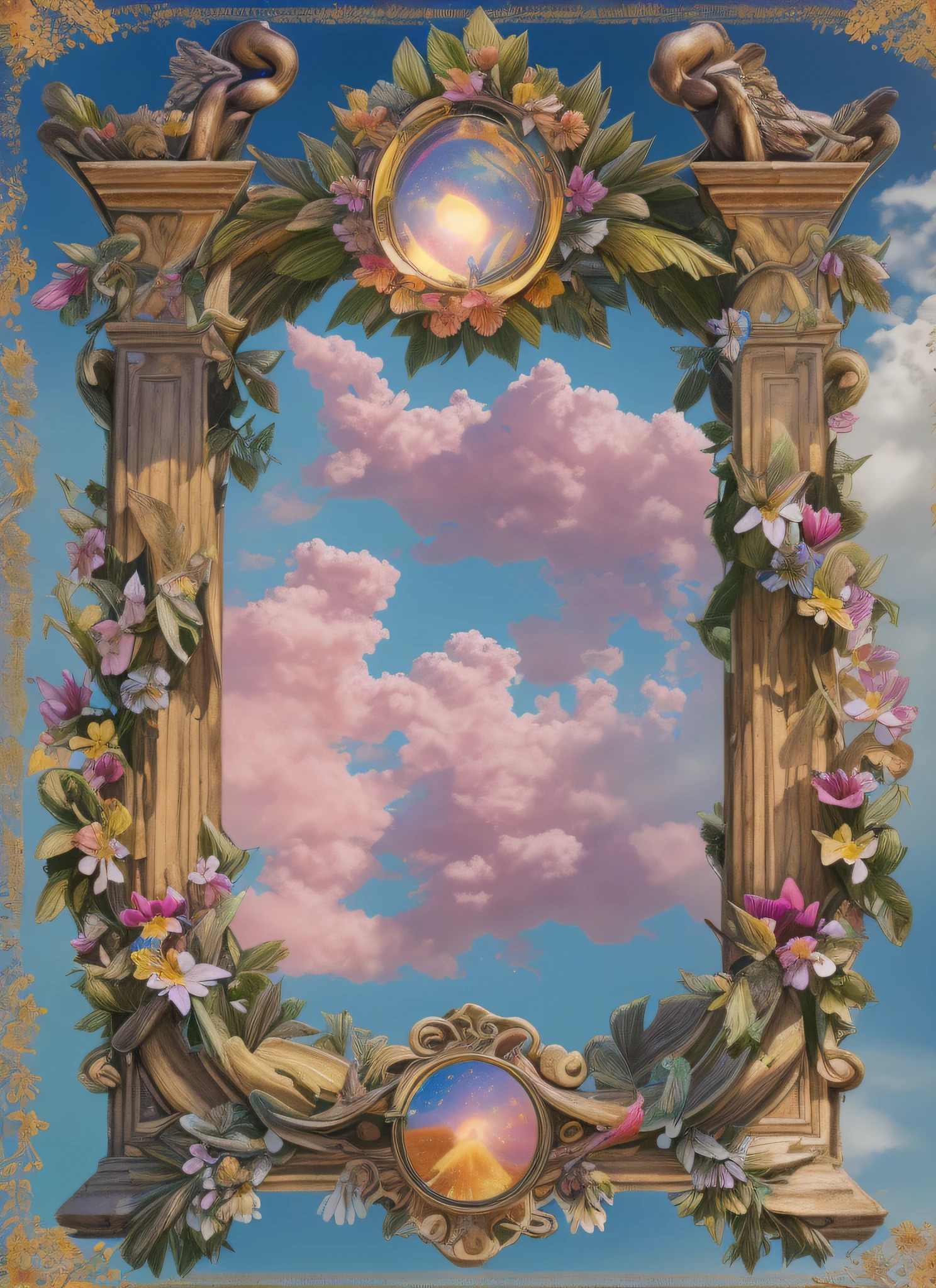 La mejor calidad,Altas Resoluciones,obra maestra:1.2,ultra detallado,realista,paisaje,Flores impresionantes,Beautiful Angels,colores vibrantes,luz solar suave,Toque de niebla,ethereal atmosphere,sombras sutiles,harmonious composition