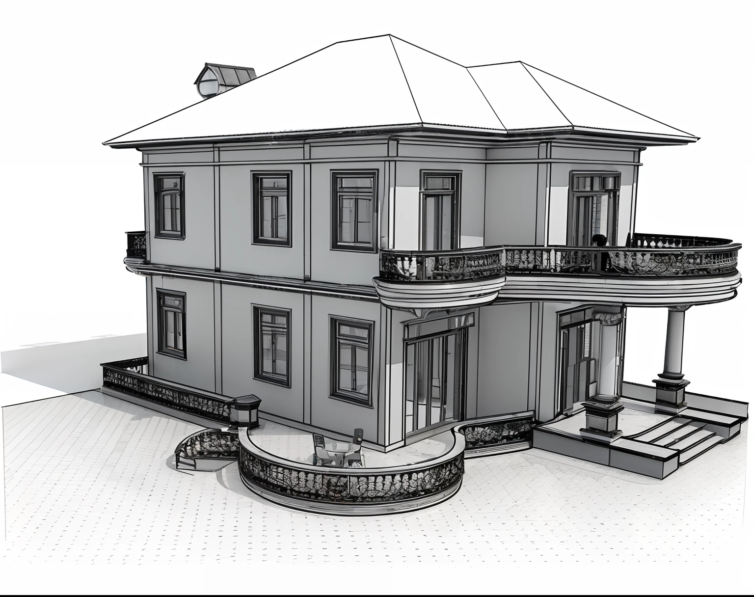 a 3d model of a house with a balcony and a balcony, architectural render, architecture render, architectural 3 d render, architectural rendering, 3 - d render, inter dimensional villa, lumion render, 3d rendering, high detail 3 d render, 3 d rendering, with 3 d render, with 3d render, frontview, etching render, high detail render