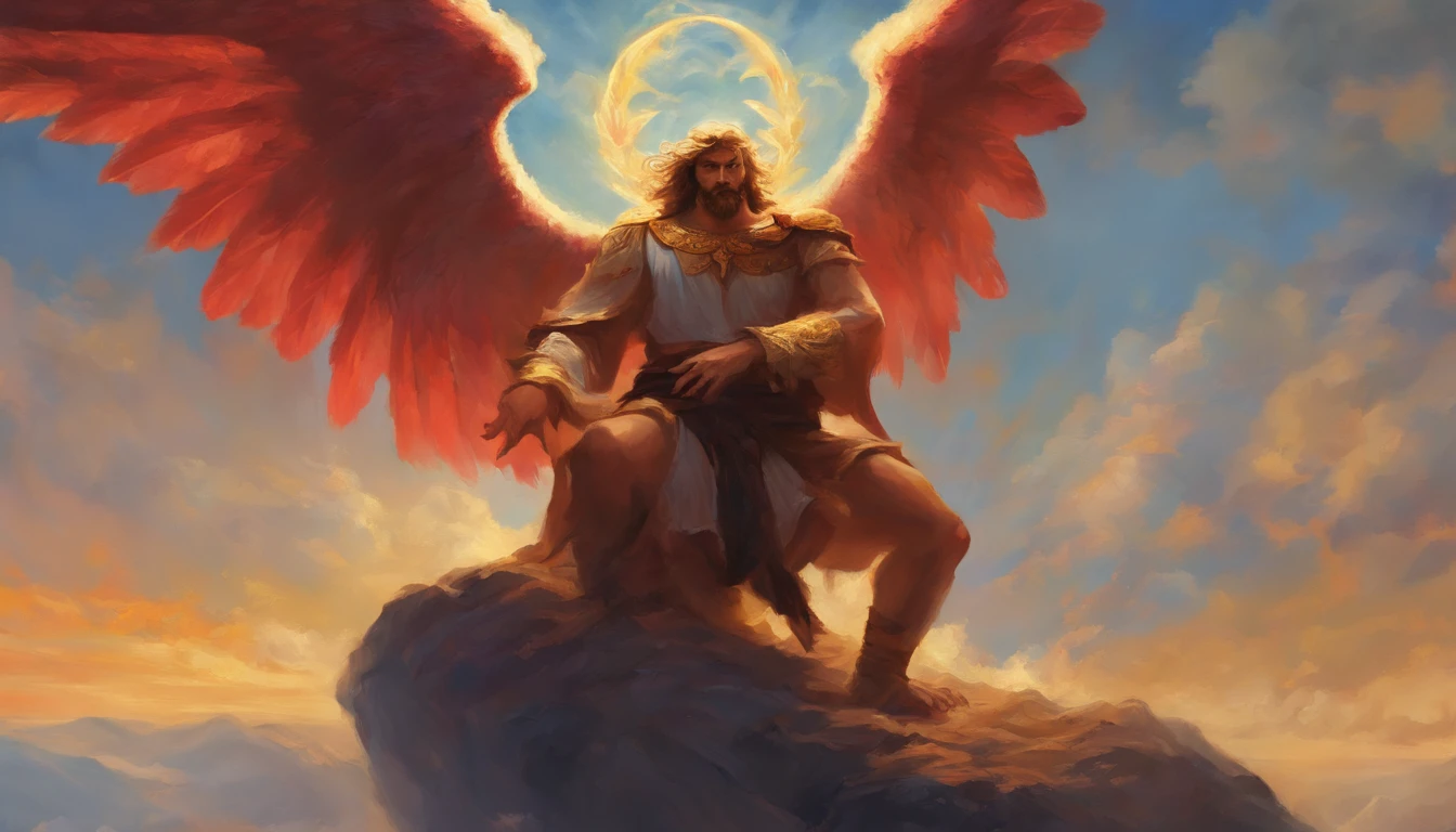 Painting of a man sitting next to a demon with his hands out, jesus christ fighting lucifer, angel watching demon, anjo protegendo o homem, angels vs demons, angels and demons, anjo versus diabo, biblical accurate angel, para compreender o inferno ou ir angelical, O Anjo da Morte, diabo versus anjo, angels protecting a praying man, Amazing, Anjo no inferno