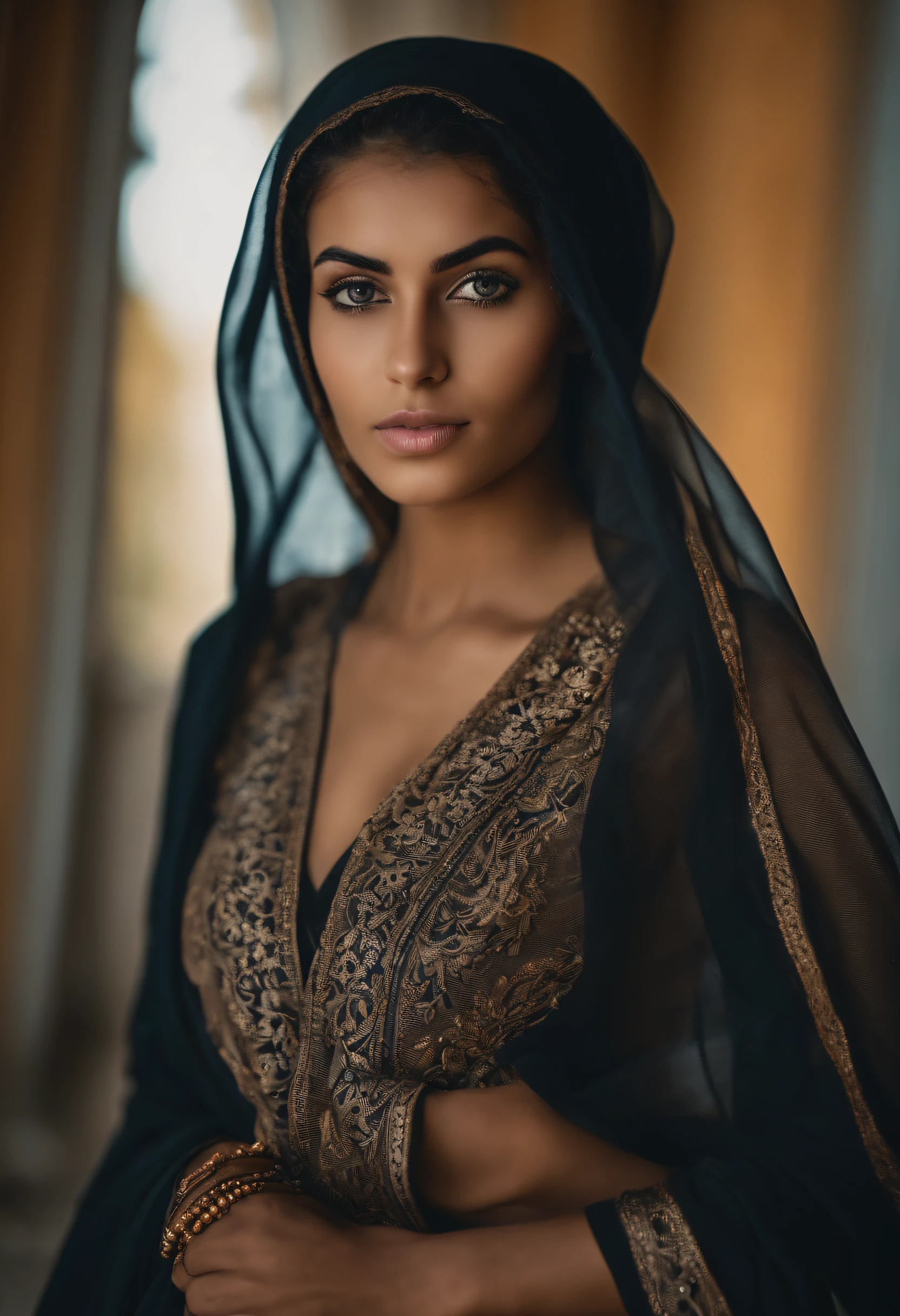 Fille musulmane avec tatouage de drapeau Tawhid sur le cul, looking straight at camera, looking straight at camera, Image du corps entier, (beautifull detailed face, beautiful detailed eyes)