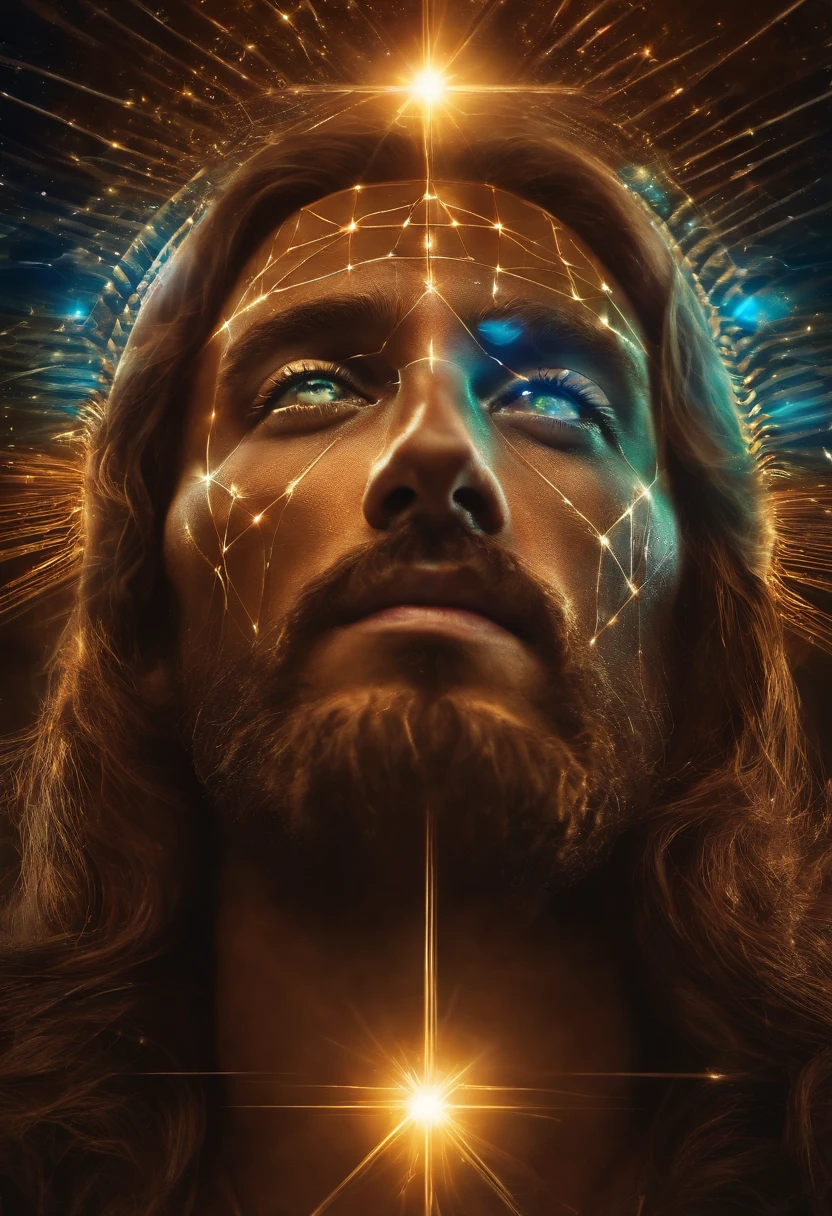 JESUS CRISTO, olhos claros brilhantes, Biomechanicals, estranho, assustador, Pesadelo, cores muito brilhantes, light particles, com luz brilhante, Mshiff, Arte do papel de parede, Papel de parede UHD