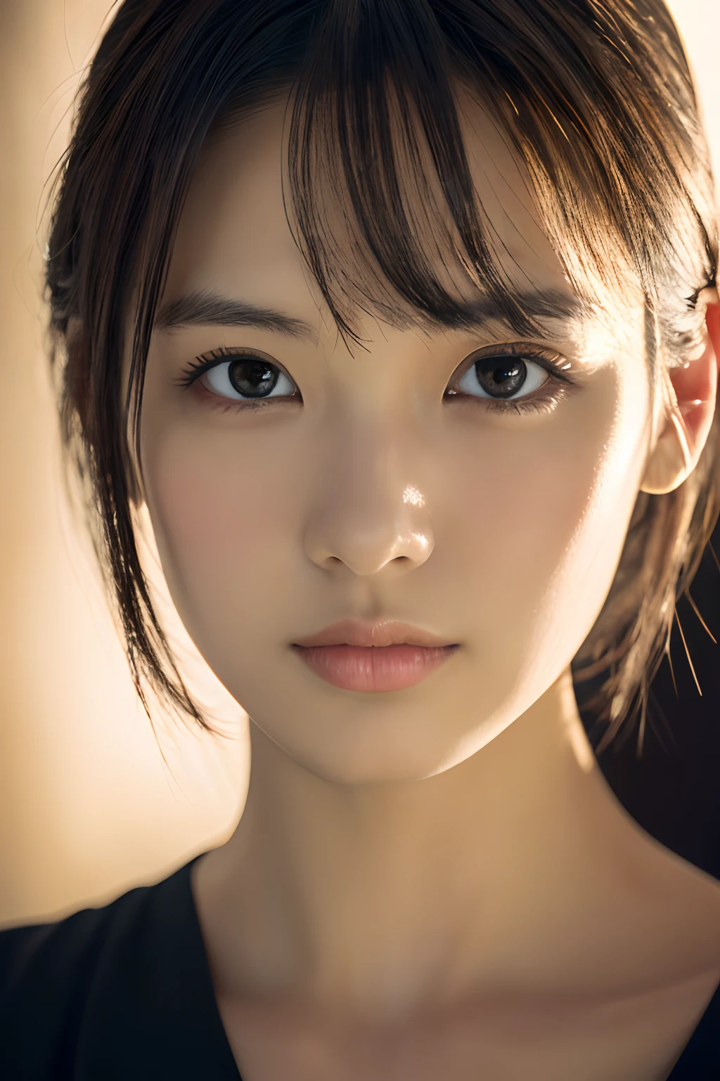 Masterpiece, 8K, high quality, high resolution, beautiful Japanese woman, 30 years old, poker face, glaring eyes, (detailed face, detailed eyes), looking at viewer, portrait