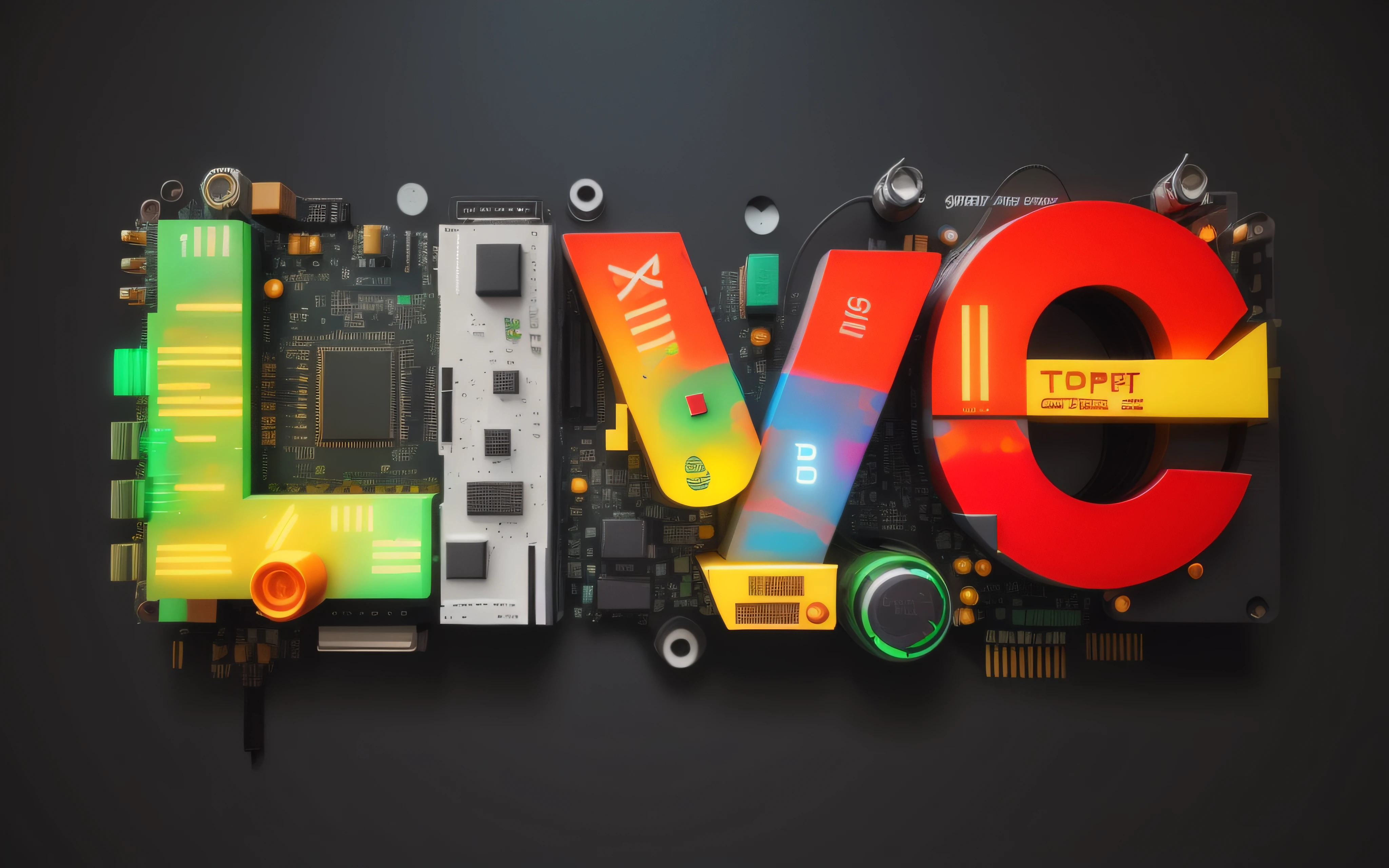 A closeup of a computer motherboard with the word love spelled out of it, Mooring, Design de Arte Corporativa Big Tech, mechanical features and neon, cinema 4d render colorido, O melhor do Behance, tipografia fragmentada, estilo de arte big tech, Nvidia e Behance, tipografia futurista, typographical experiments, perfect maximalistic composition, electronic components