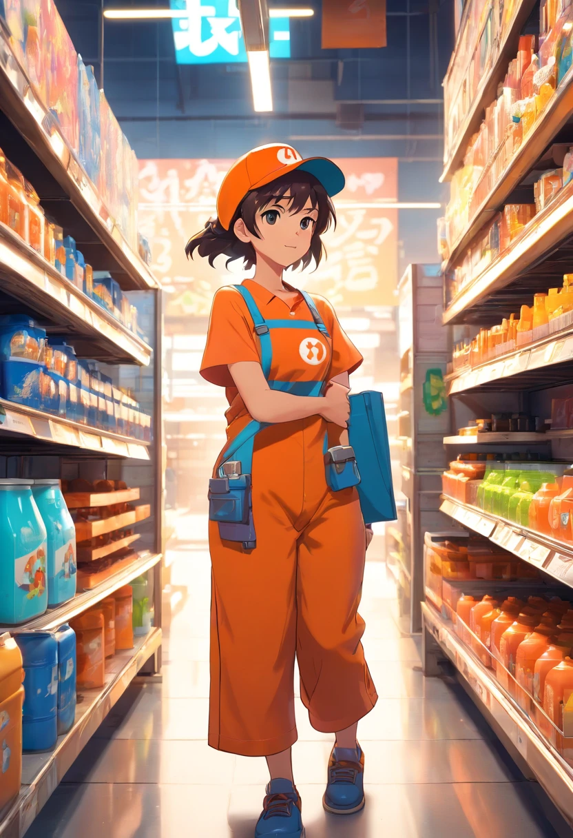 Cup-Head art style Luis Roya art style, graffiti full body illustration of an anthropomorphic hammer in silhouette, cosplaying Mario from Super Mario Bros, wearing Mario's iconic orange hat with the letter H, wearing a mario style shirt & orange home depot apron, worker pose, double exposure background lumber aisle with home depot logo, minimalistic, rtx, UHD, cell shading, 32k, ray tracing, well defined, comic, digital painting, cartoon, photorealistic, drawing, unreal engine, octane render, shaders, 4d