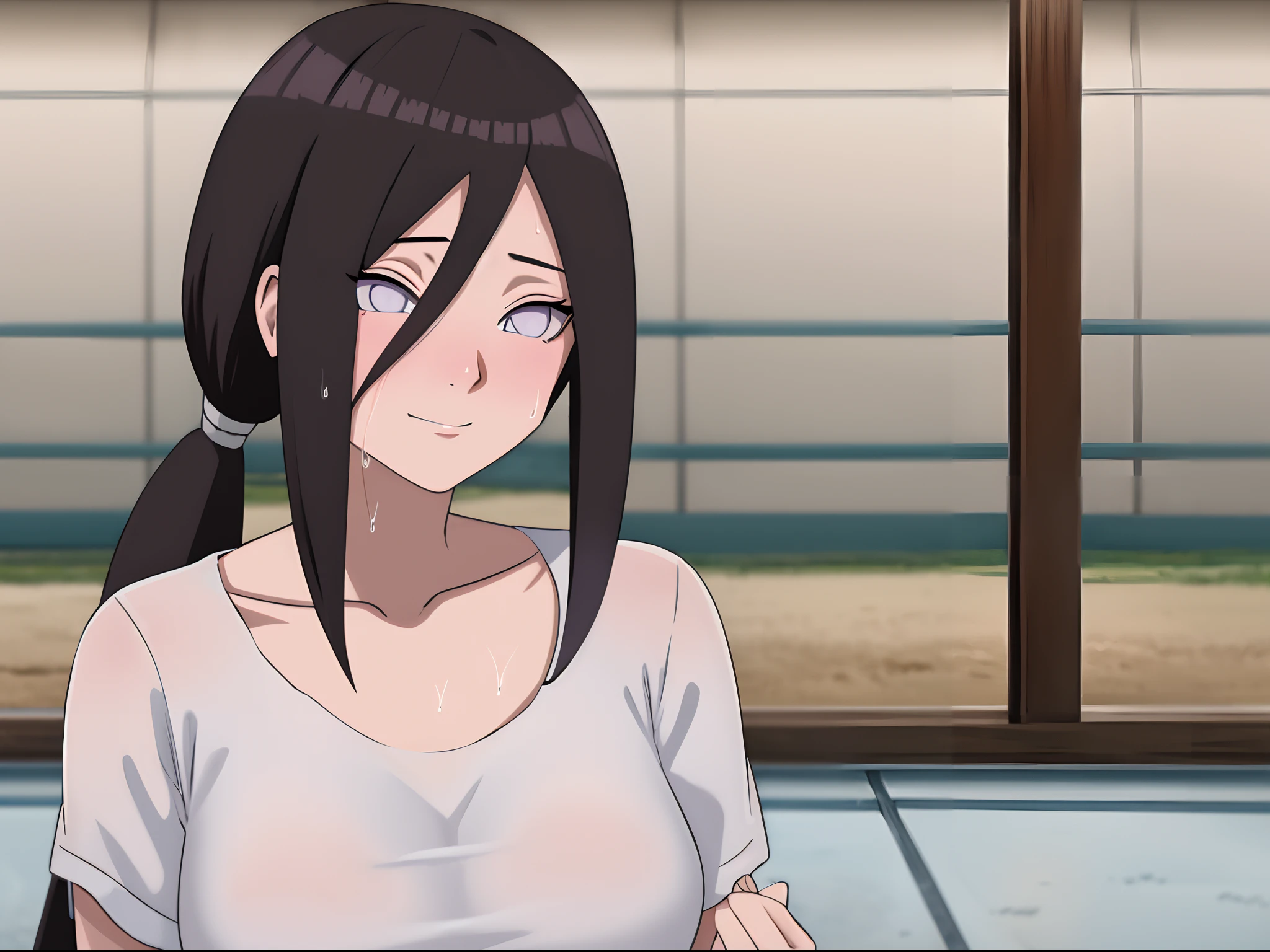 tmasterpiece, highly detailed, best qualtiy, 超高分辨率, 1girll, 独奏,(Hinata flower proportions:1),Long hair hanging low, Hair Band, Hana's purple eyes, pony tails, Beautiful, Beautiful woman, Perfect body, perfect breastm, Wearing a white baseball shirt, Wearing a baseball cap, On the baseball field, holding a Baseball Bat, view the viewer, Slight smile, Realism, Masterpiece, Textured skin, Super detail, High detail, High quality, Best quality, 1080p, 16k,Bigboobs,Be red in the face,Blushlush,perspire,Sweat profusely,There are a lot of water droplets on the face,