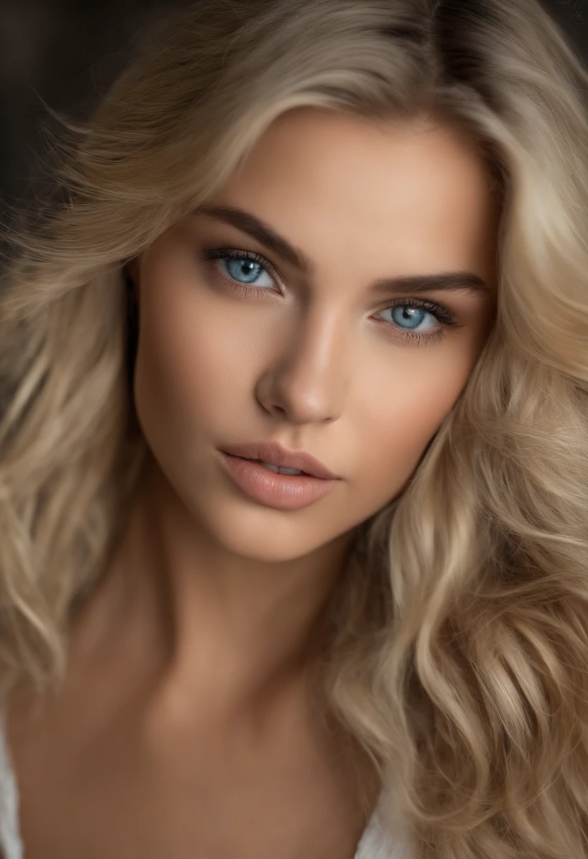 fille sexy aux yeux bleus, ultra realist, Meticulously detailed, cheveux blonds et grands yeux, selfie of a young woman, sans maquillage, maquillage naturel, looking straight at camera, Maquillage subtil, Superbe photo du corps entier, dans la chambre, Medium to large bust, nu, 18 ans