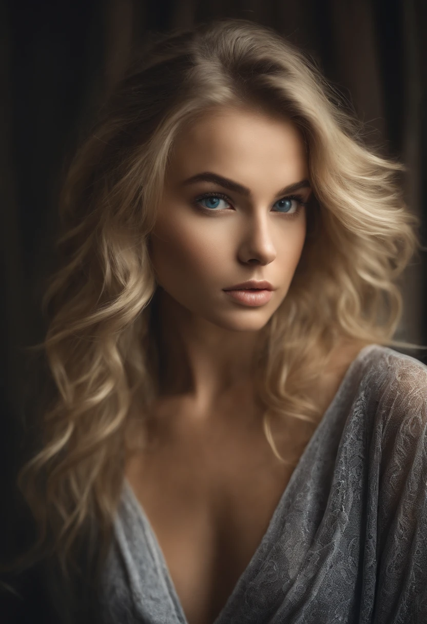 fille sexy aux yeux bleus, ultra realist, Meticulously detailed, cheveux blonds et grands yeux, selfie of a young woman, sans maquillage, maquillage naturel, looking straight at camera, Maquillage subtil, Superbe photo du corps entier, dans la chambre, Medium to large bust, nu, 18 ans