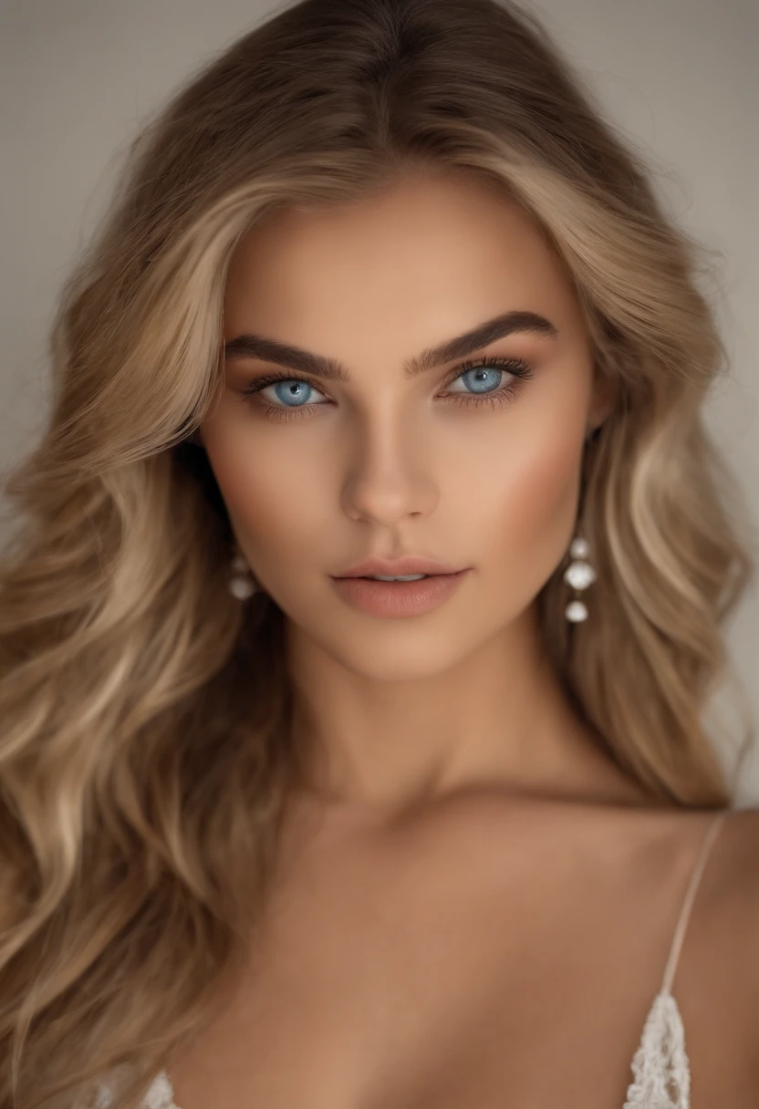 fille sexy aux yeux bleus, ultra realist, Meticulously detailed, cheveux blonds et grands yeux, selfie of a young woman, sans maquillage, maquillage naturel, looking straight at camera, Maquillage subtil, Superbe photo du corps entier, dans la chambre, Medium to large bust, nu, 18 ans