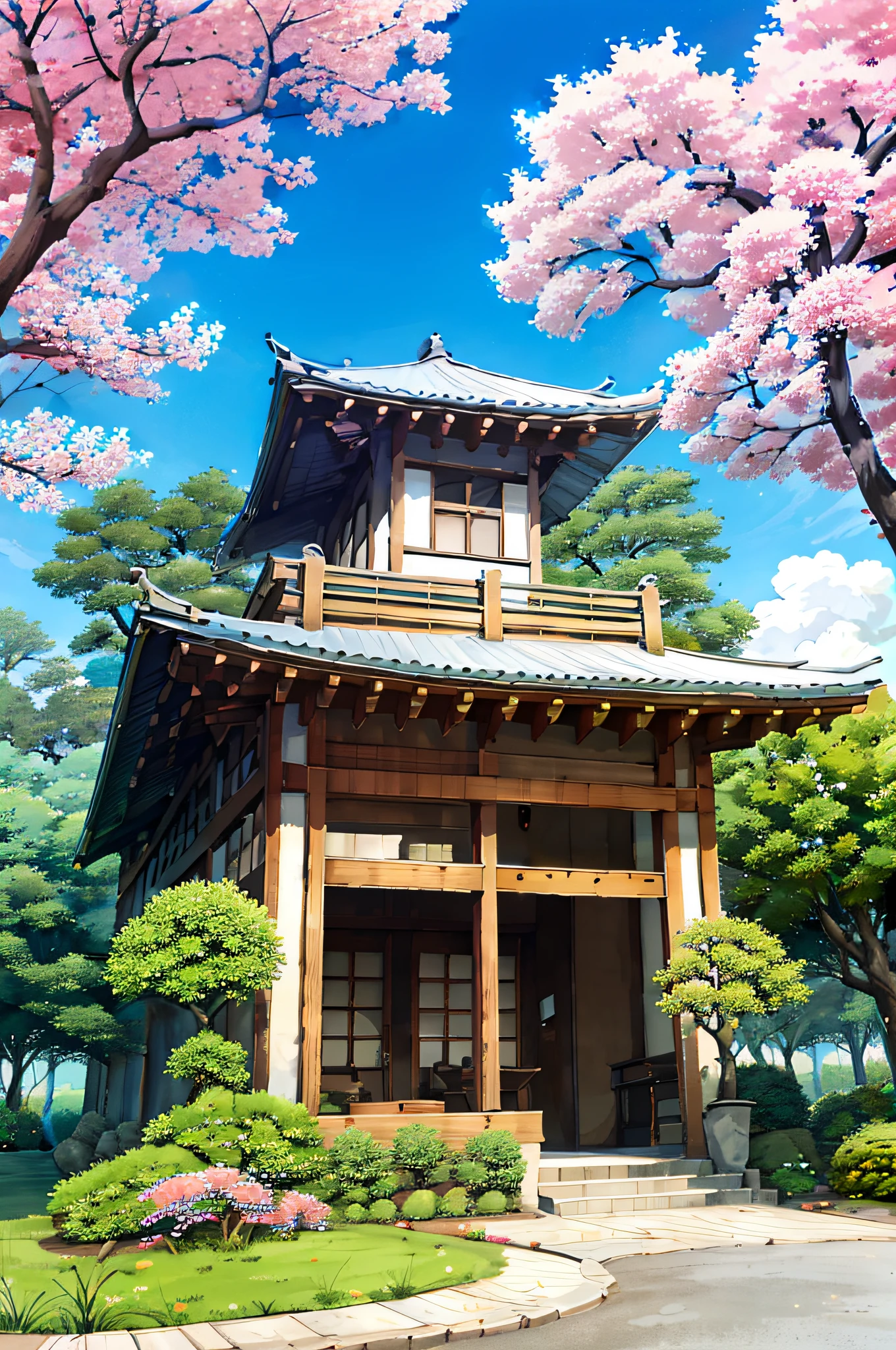 (masterpiece, best quality, high details, extremely detailed) peacefull serenity place, with sakura trees, flowers, plants, landscape of calm and relaxing moment