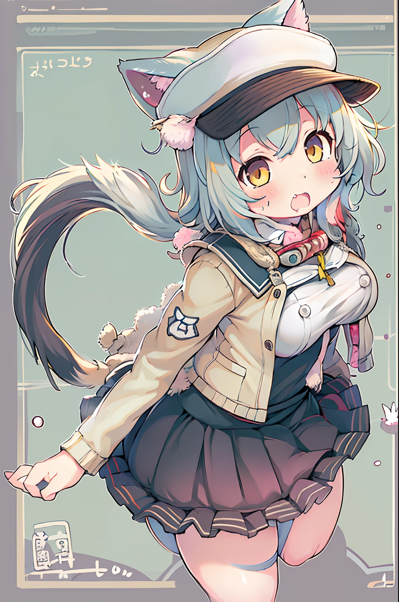 Anime girl in skirt and cat-eared hat, ??????????? loli, Kantai Collection Style, nyaruko-san, cute anime catgirl, Chic, kancolle, anime catgirl, White Cat Girl, Nekomimi, oppai, Ecchi anime style, marin kitagawa fanart, shikamimi