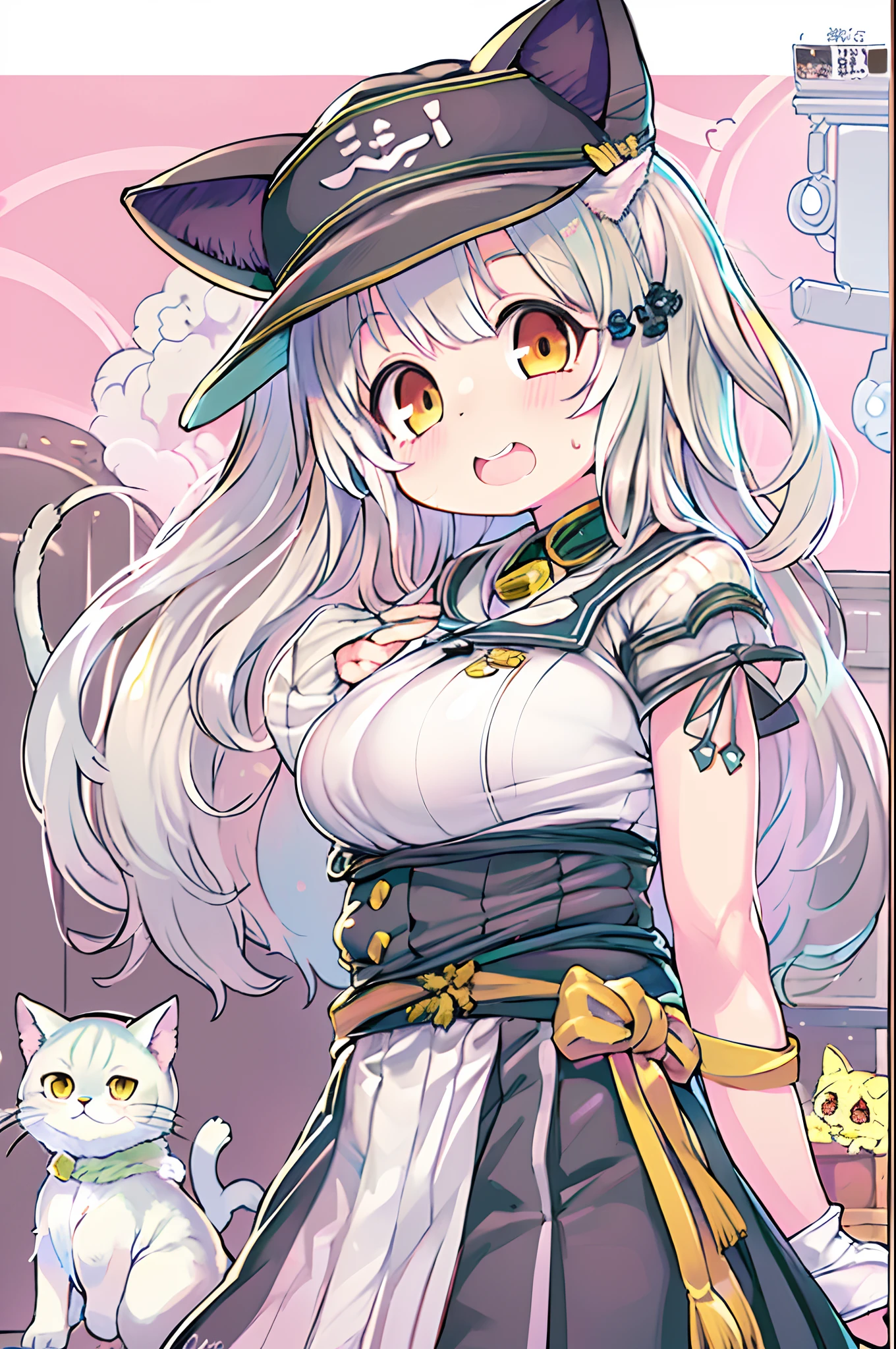 Anime girl in skirt and cat-eared hat, small curvy , Kantai Collection Style, nyaruko-san, cute anime catgirl, Chic, kancolle, anime catgirl, White Cat Girl, Nekomimi, oppai, Ecchi anime style, marin kitagawa fanart, shikamimi