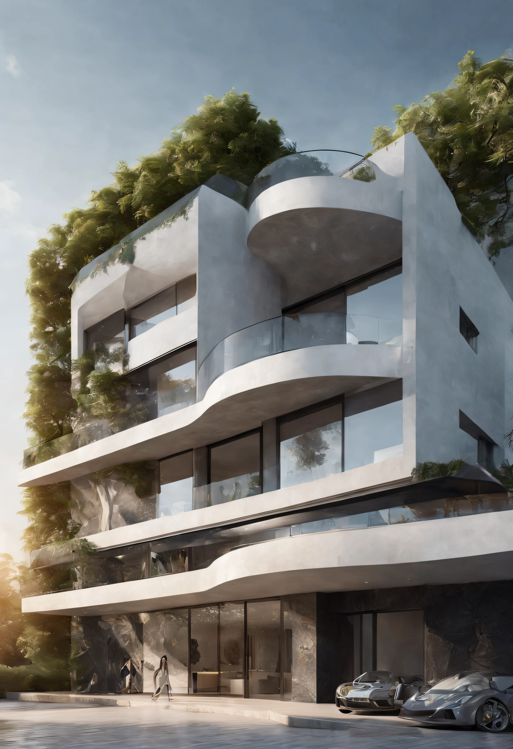 dvArchModern, 85mm, f1.8, portrait, photo realistic, hyperrealistic, orante, super detailed, intricate, dramatic, sunlight lighting, shadows, high dynamic range,  house, masterpiece,best quality,(8k, RAW photo:1.2),(( ultra realistic)), modernvilla, blackandwhite, trees, vine, architecture, building, cloud, vivid colour, masterpiece,best quality,super detailed,realistic,photorealistic, 8k, sharp focus, a photo of a building
