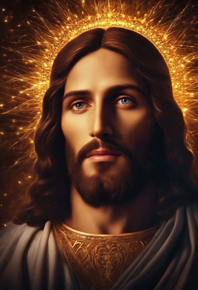 JESUS CRISTO, olhos claros brilhantes, cores muito brilhantes, light particles, com luz brilhante, Mshiff, Arte do papel de parede, Papel de parede UHD