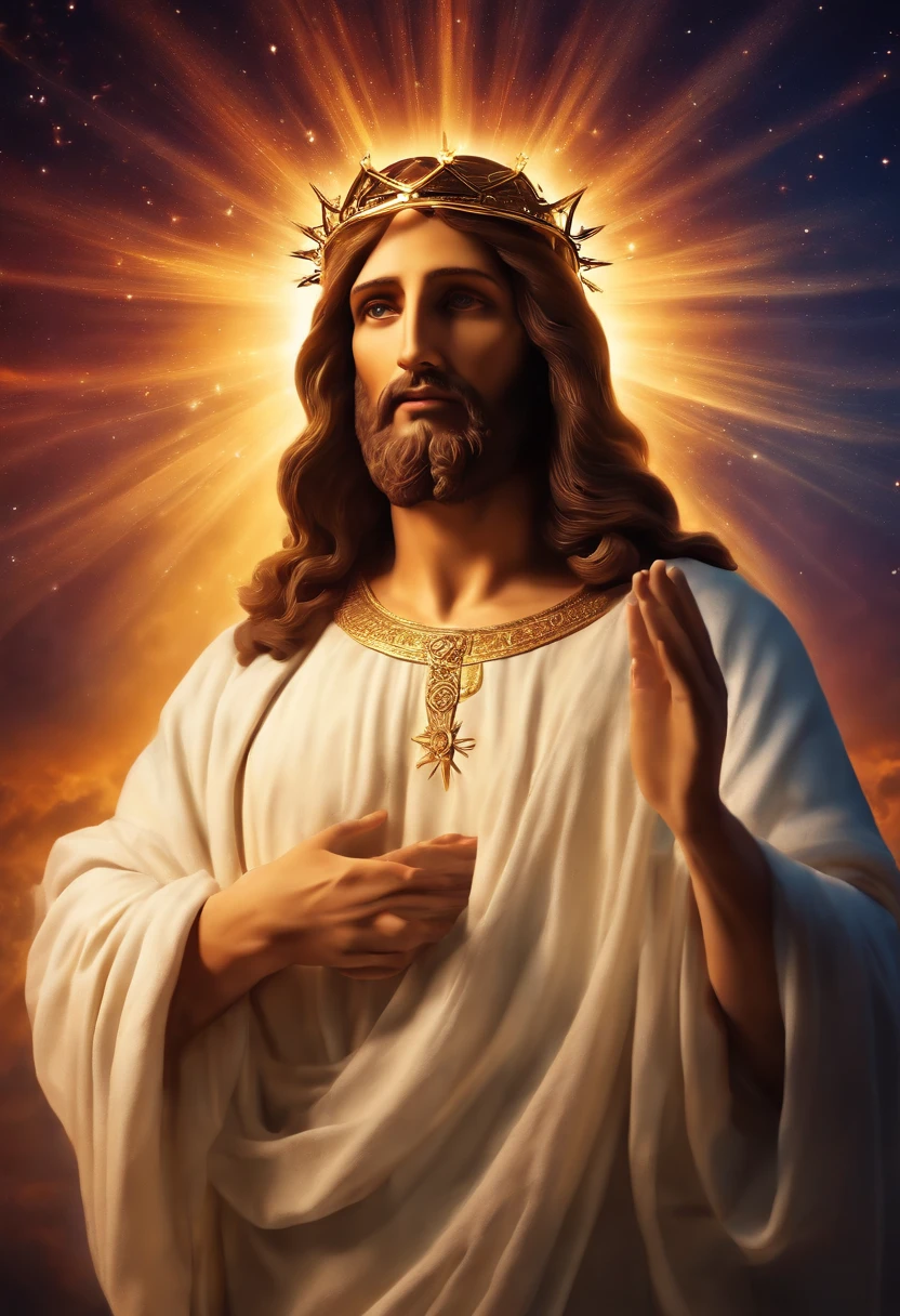 JESUS CRISTO, olhos claros brilhantes, cores muito brilhantes, light particles, com luz brilhante, Mshiff, Arte do papel de parede, Papel de parede UHD