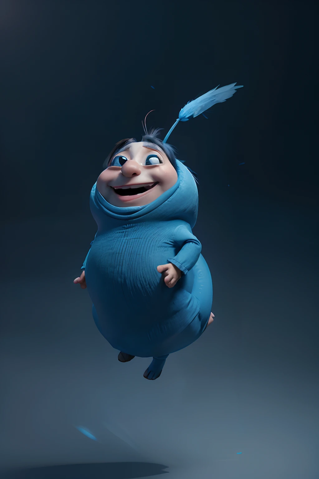 The blue caterpillar from the fairy tale Alice in Wonderland, smiling, very dynamic scene, cinematic lighting, digital art, Pixar, Disney style, cartoon style, concept art, full body, close-up, many poses and facial expressions, many details in clothes, Blurred background in motion, Light haze.