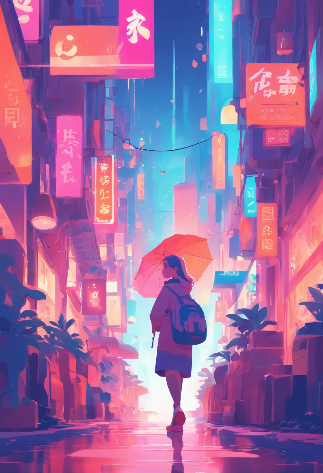 Illustration of a woman walking through a city with various objects, Editorial illustration pastelcolor, Al estilo de James Gilleard, Illustration style, Ilustraciones de James Gilleard, flat illustration, in digital illustration style, ilustraciones de revistas, editorial illustration, digital illustration -, #illustration, Magazine Illustration, inspirado por James Gilleard, Modern illustration, illustration | Rutkowski, stylized digital illustration